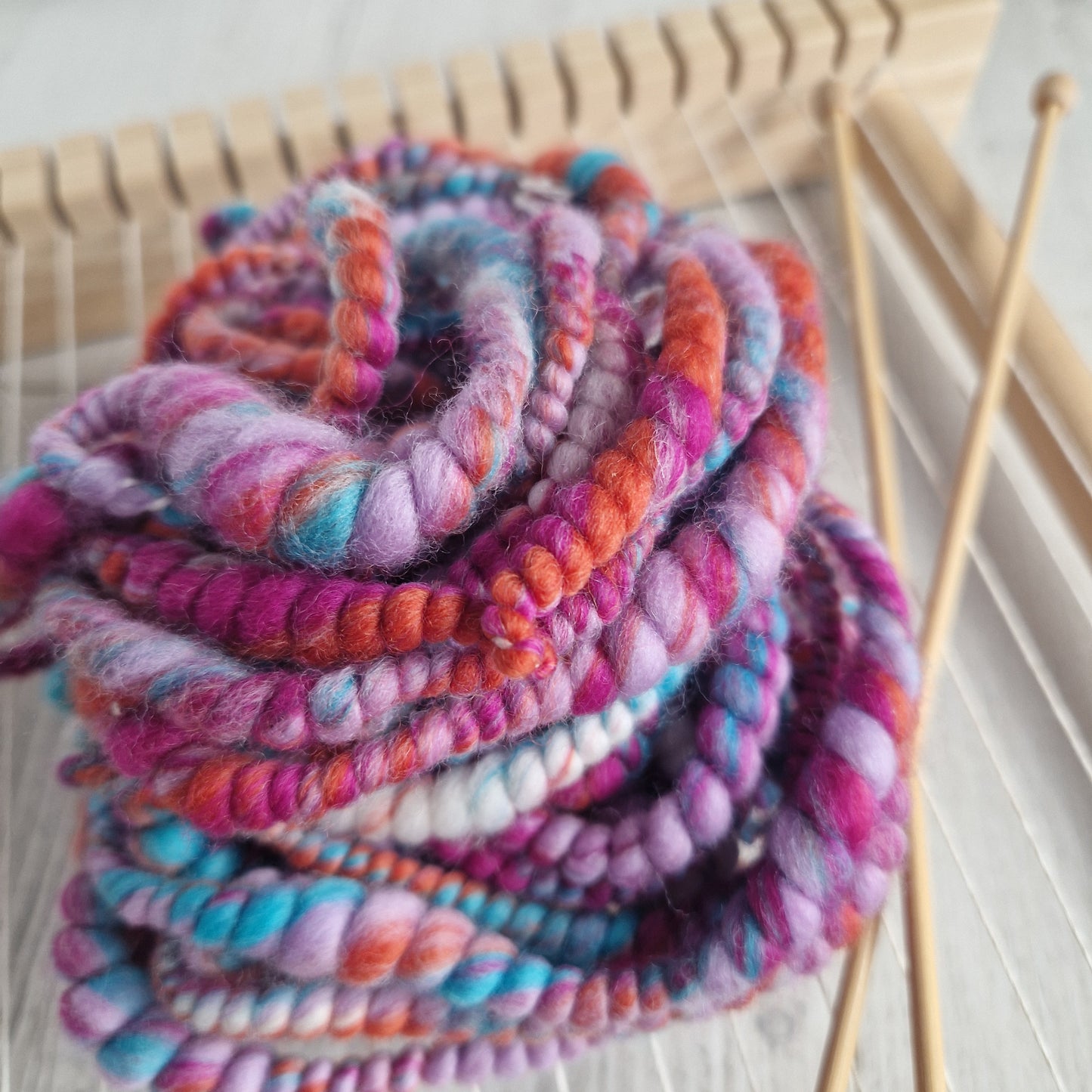 Blue / Pink / Orange / Purple / White Handspun Bubble Yarn