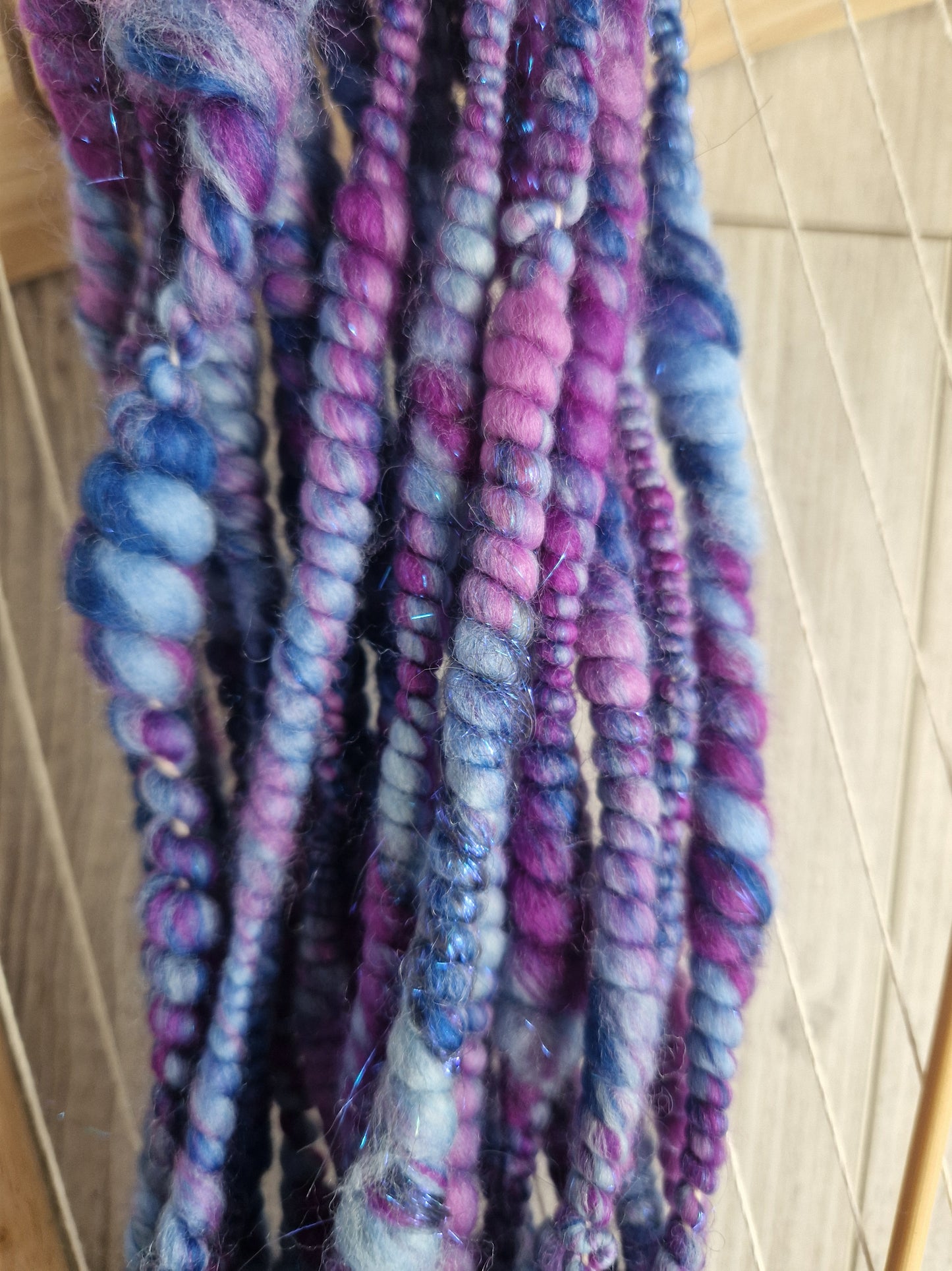 Fantasy Blue and Purple Handspun Bubble Art Yarn with Angelina Sparkles