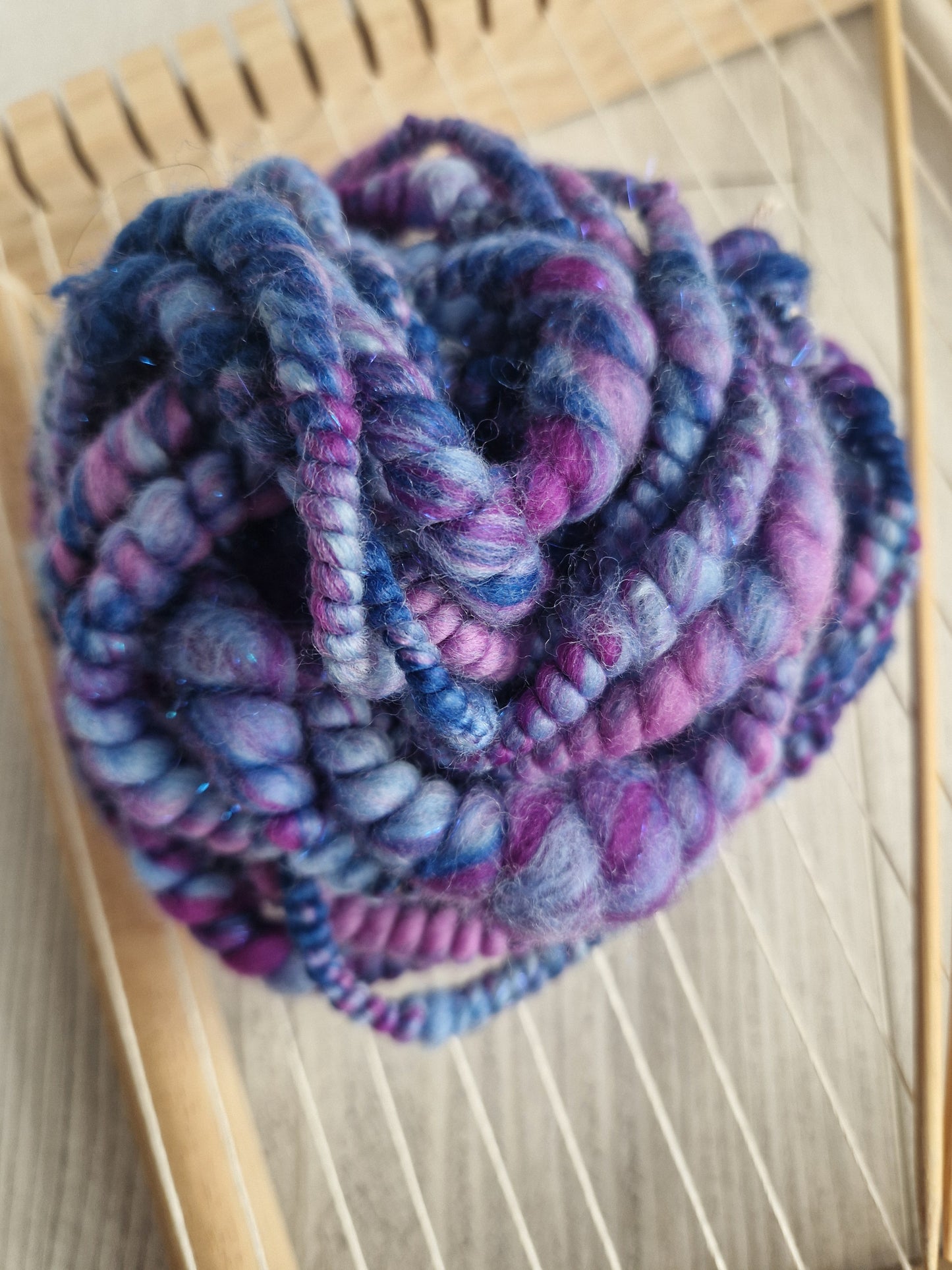 Fantasy Blue and Purple Handspun Bubble Art Yarn with Angelina Sparkles