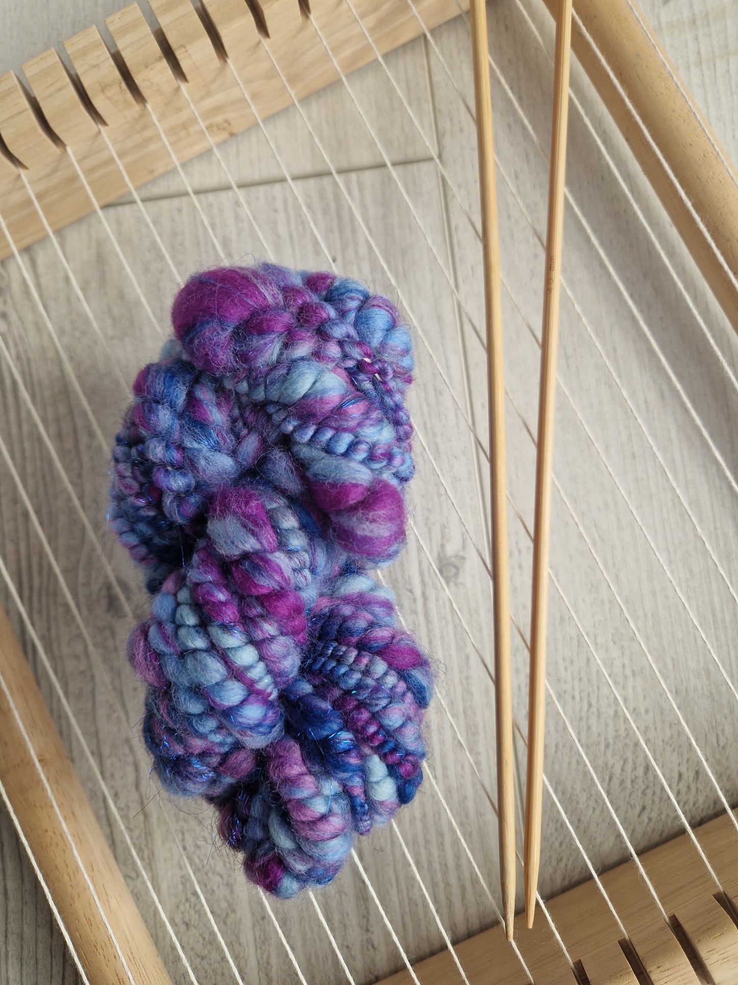 Fantasy Blue and Purple Handspun Bubble Art Yarn with Angelina Sparkles