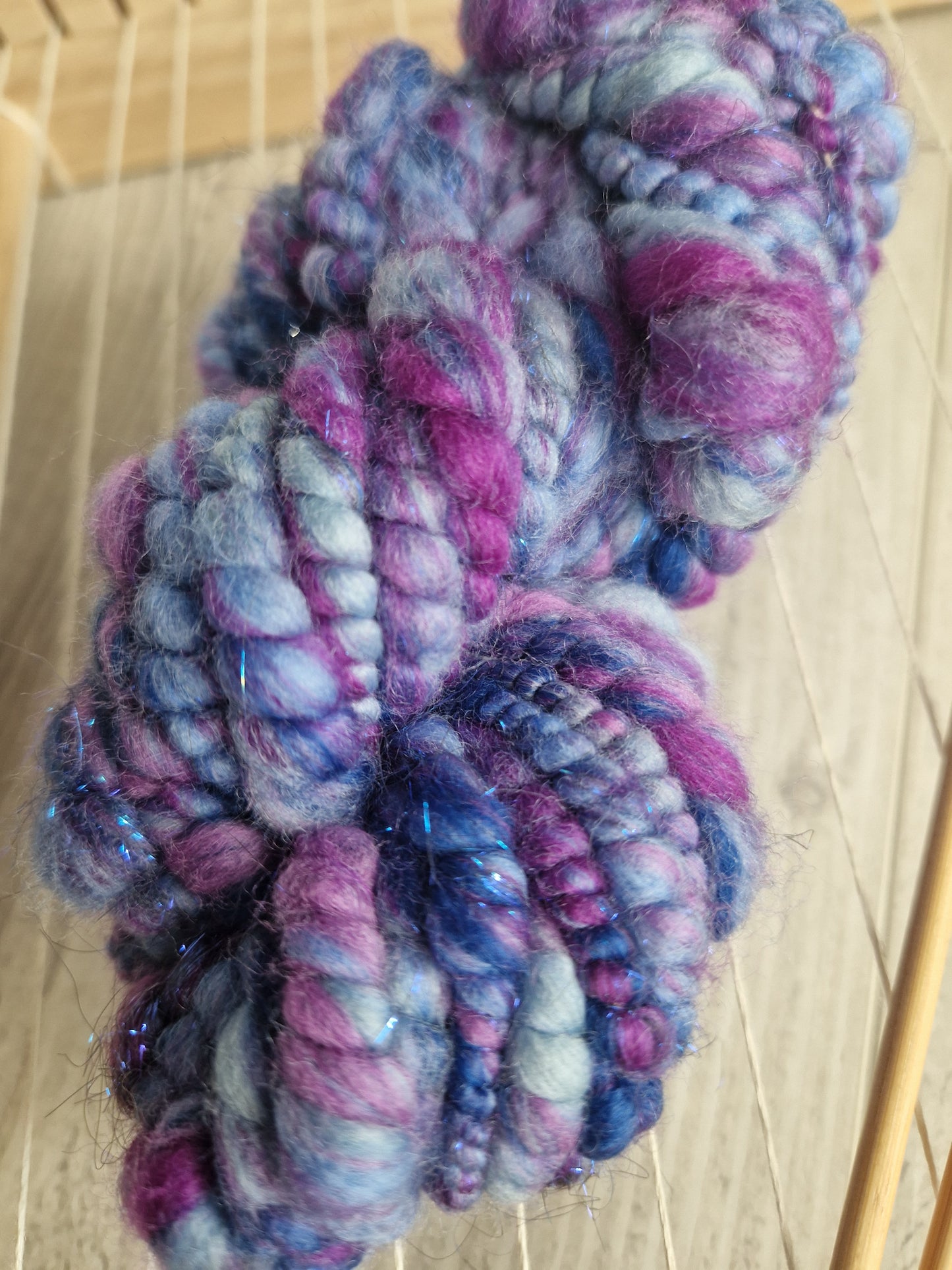 Fantasy Blue and Purple Handspun Bubble Art Yarn with Angelina Sparkles