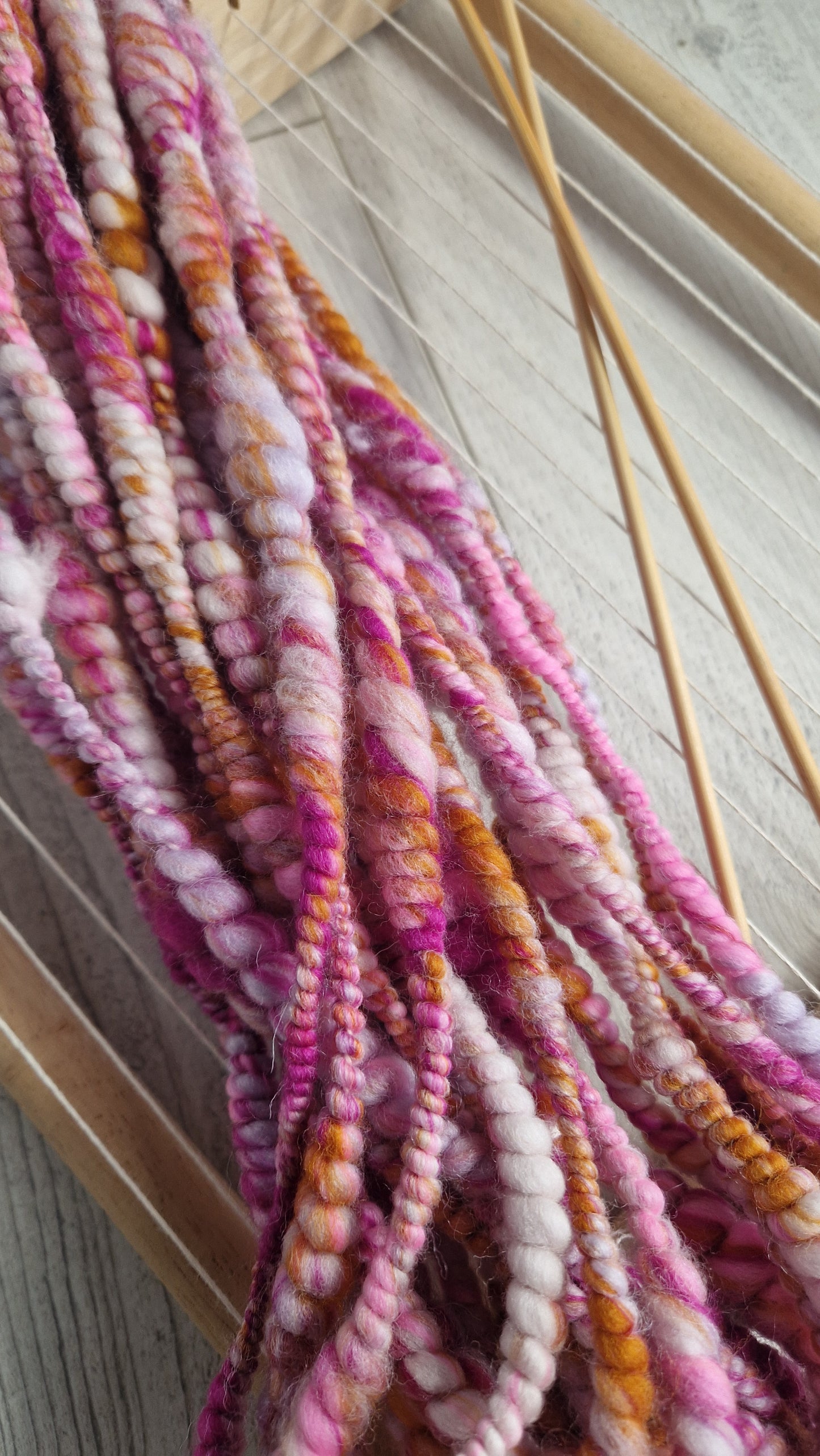 Magenta / Orange / White Handspun Art Yarn