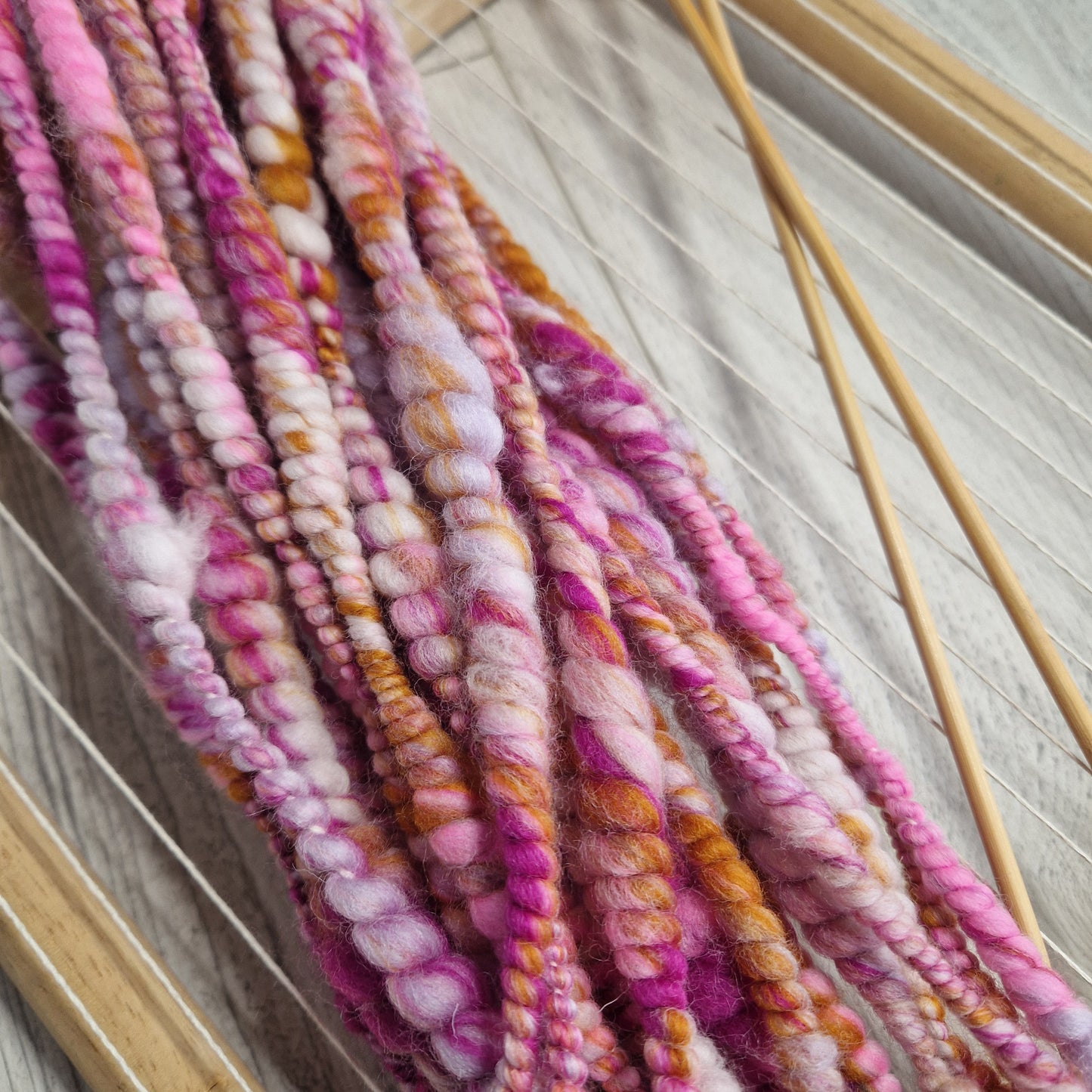 Magenta / Orange / White Handspun Art Yarn