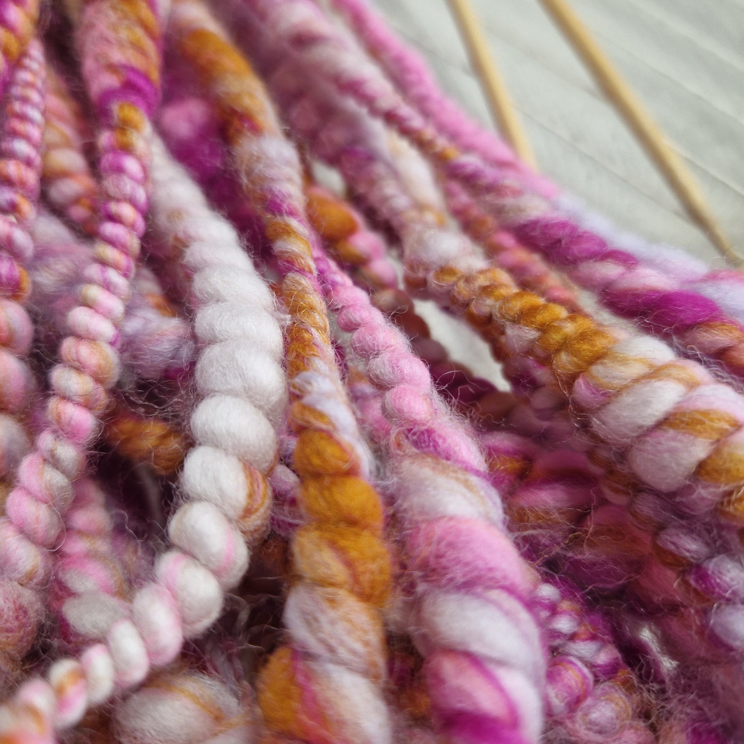 Magenta / Orange / White Handspun Art Yarn