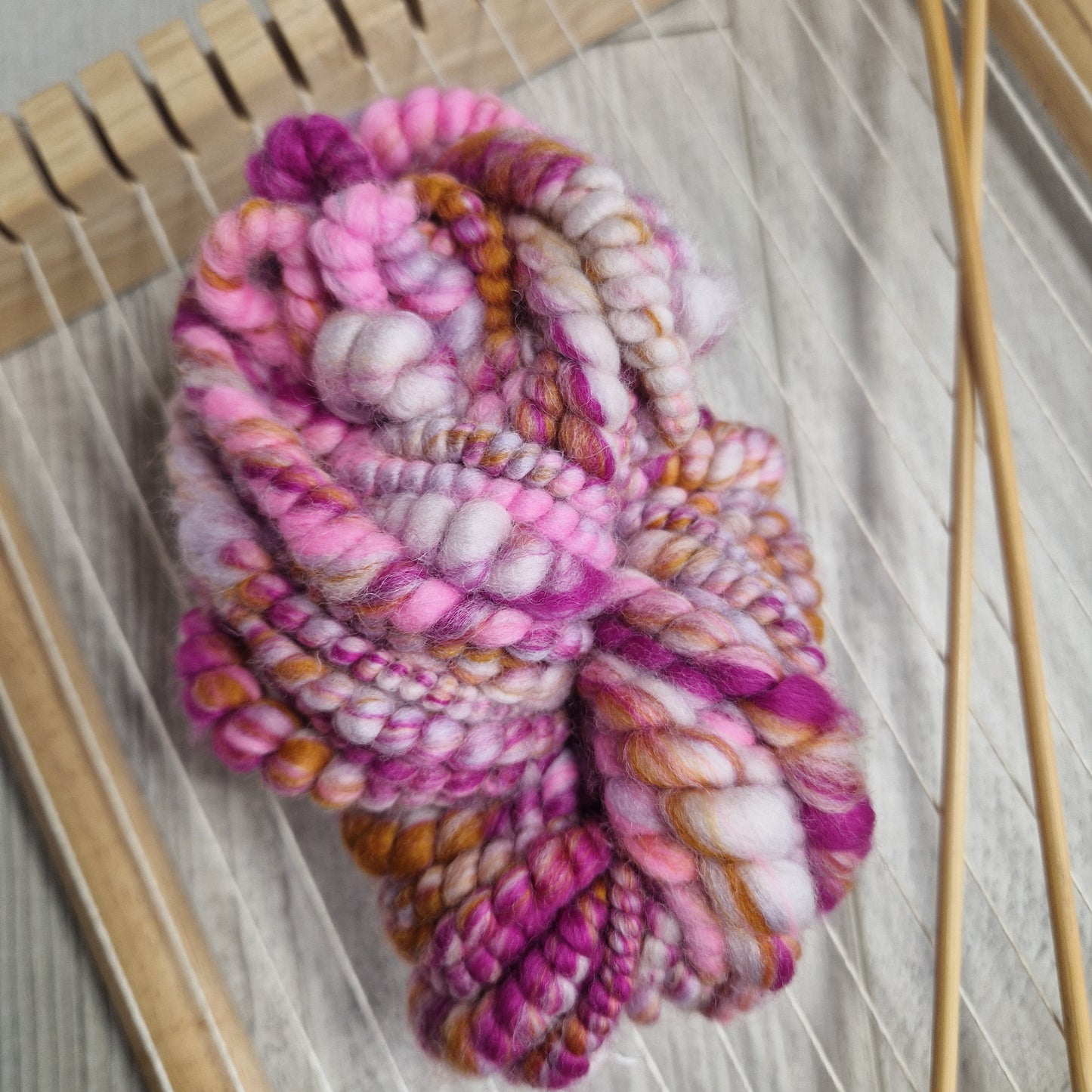 Magenta / Orange / White Handspun Art Yarn