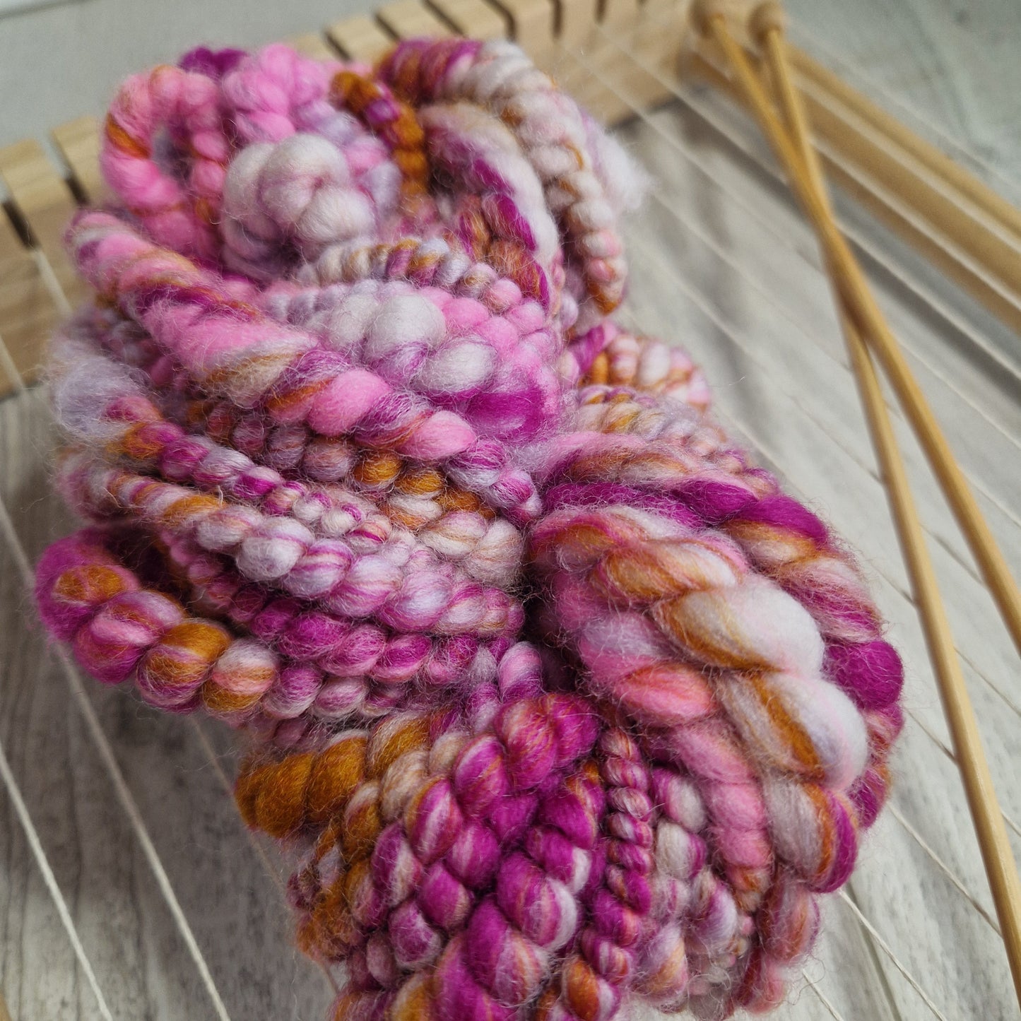 Magenta / Orange / White Handspun Art Yarn