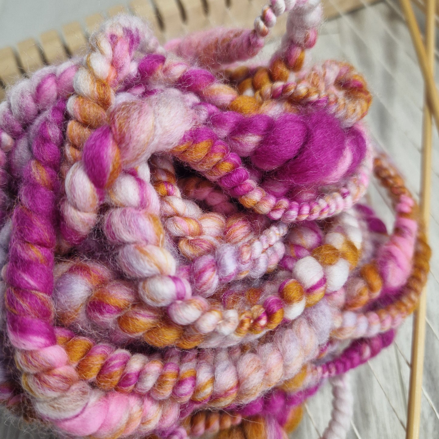 Magenta / Orange / White Handspun Art Yarn