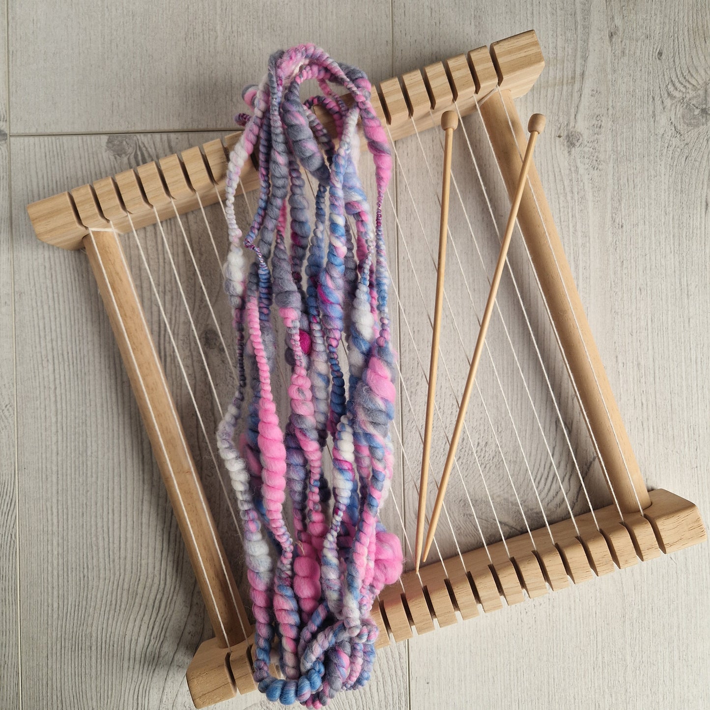Blue / Pink / White Handspun Bubble Art Yarn