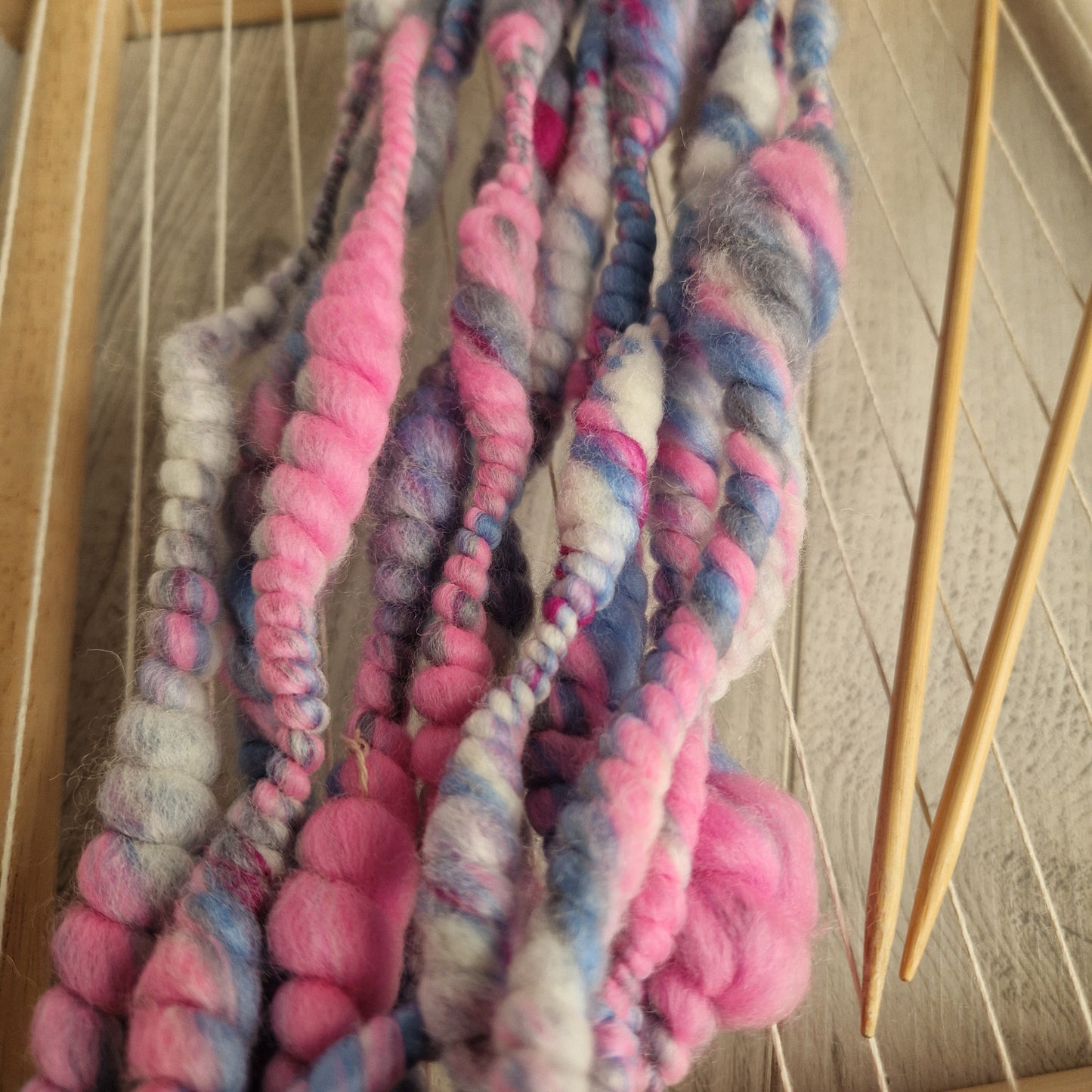 Blue / Pink / White Handspun Bubble Art Yarn