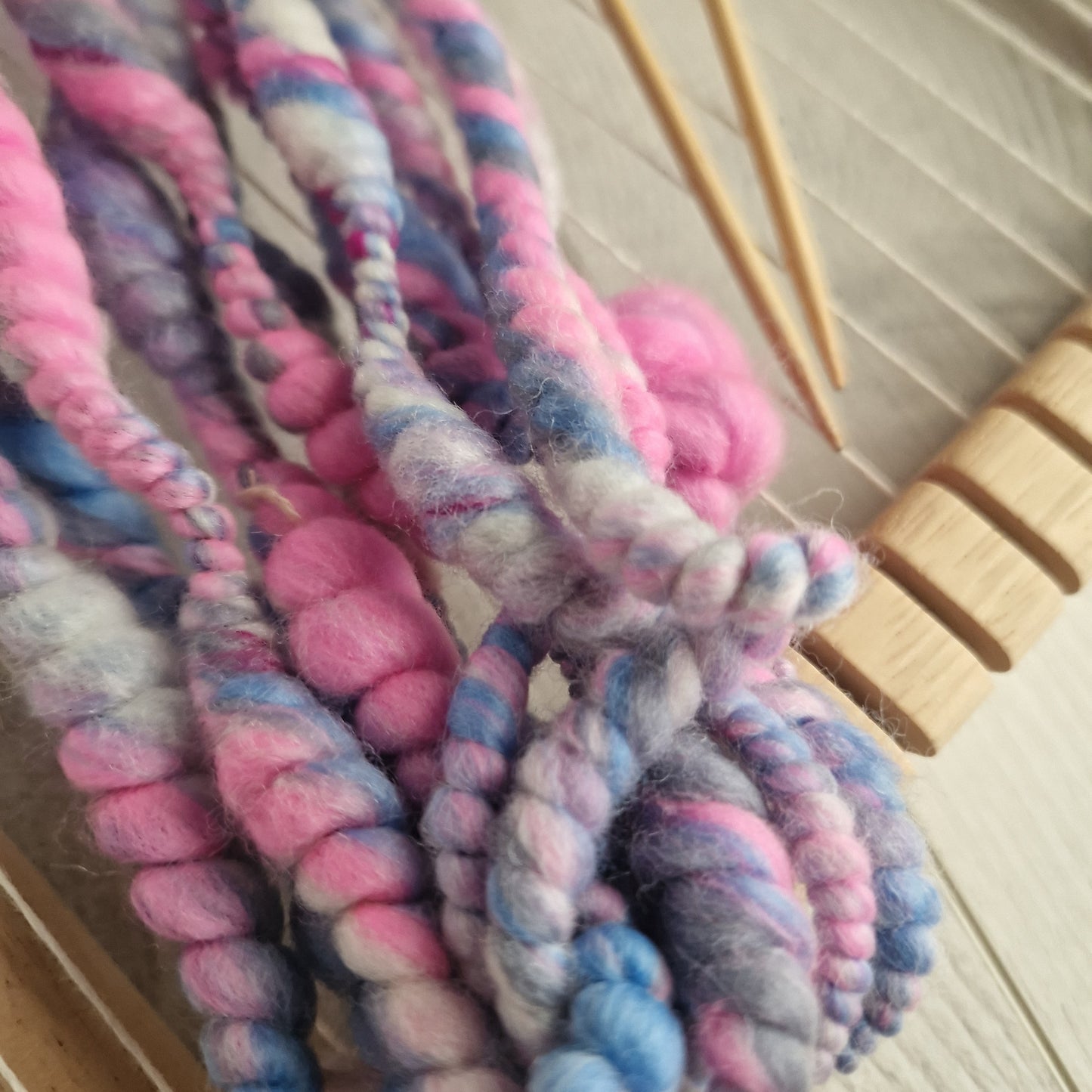 Blue / Pink / White Handspun Bubble Art Yarn