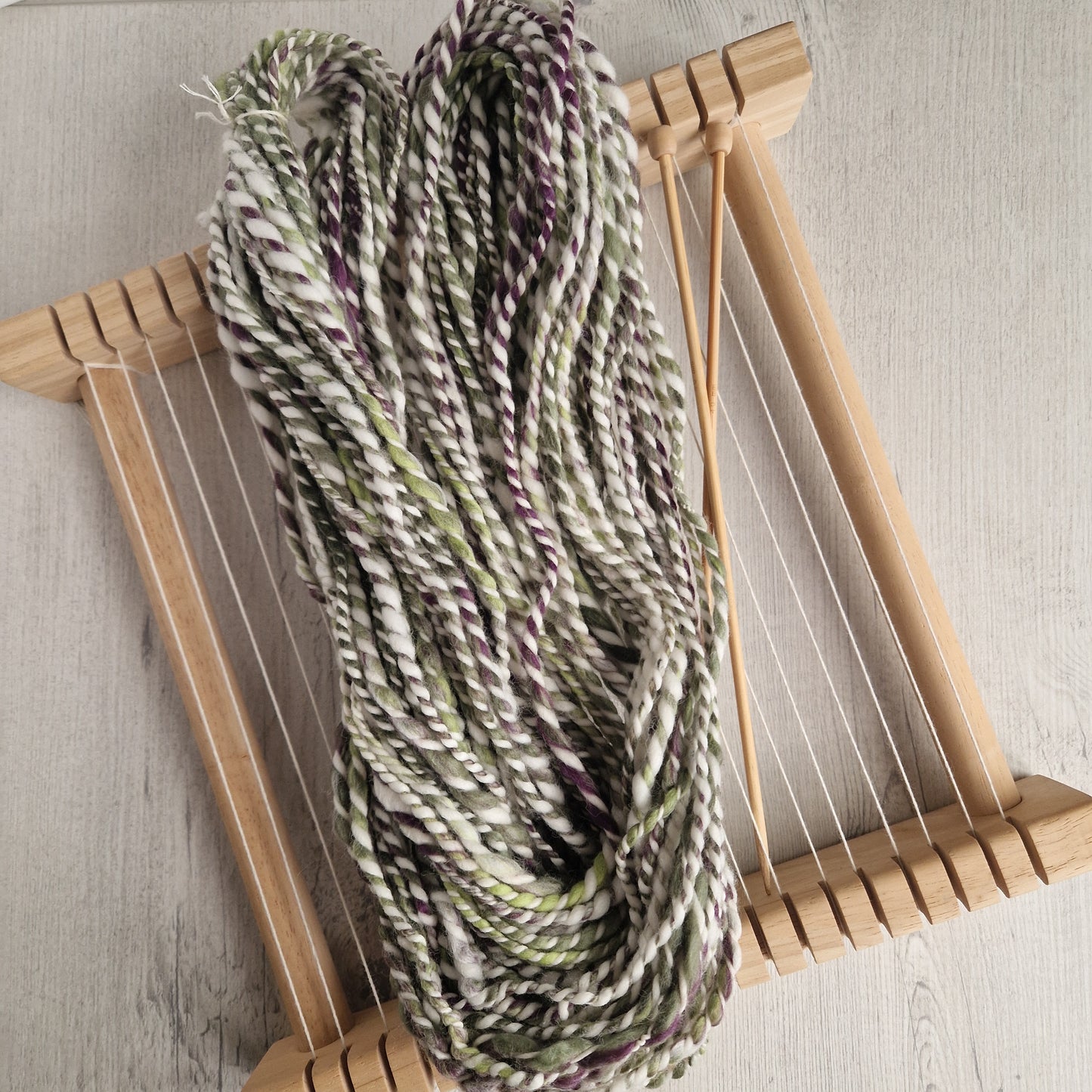 Green / Purple / Cream 2 Ply Handspun Yarn