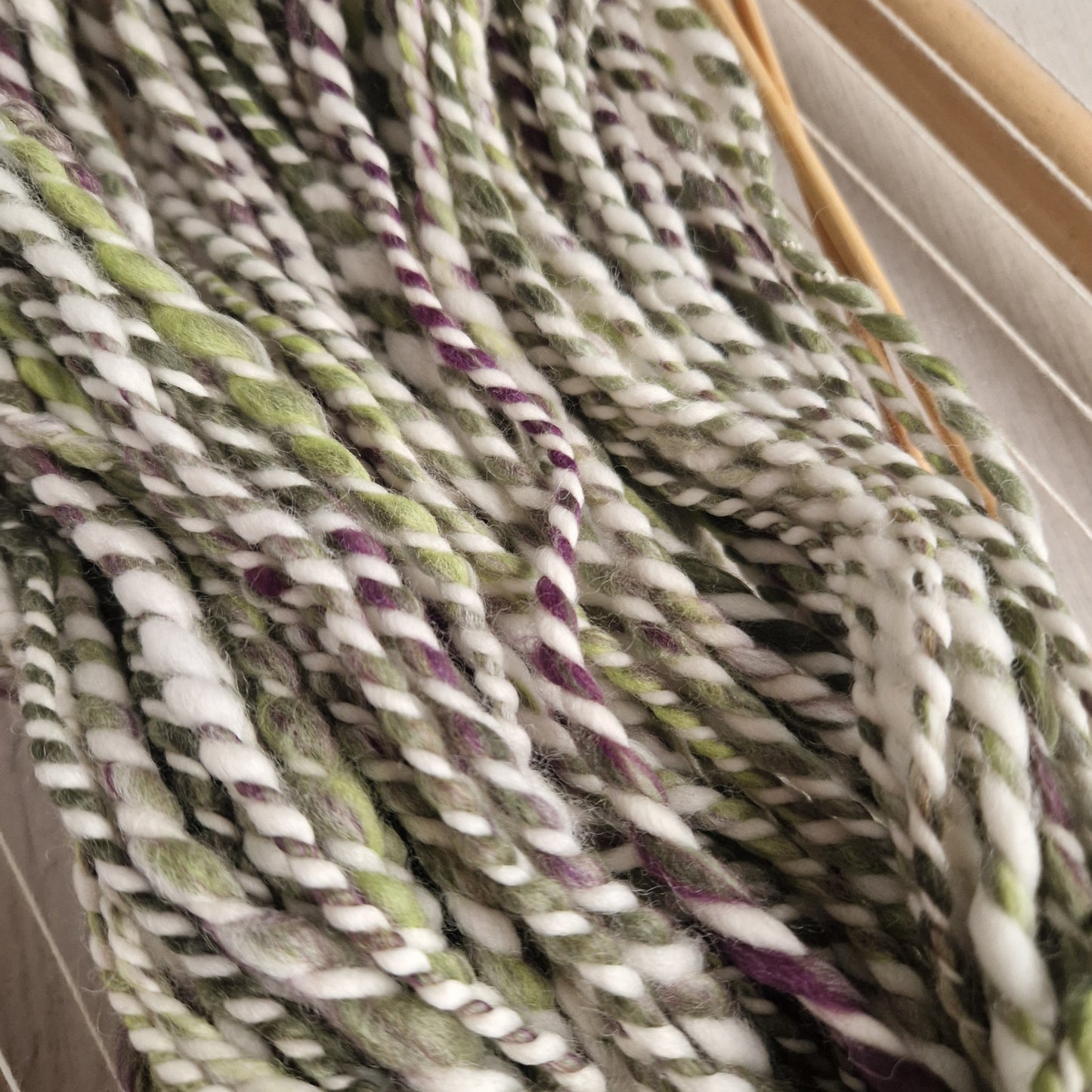 Green / Purple / Cream 2 Ply Handspun Yarn