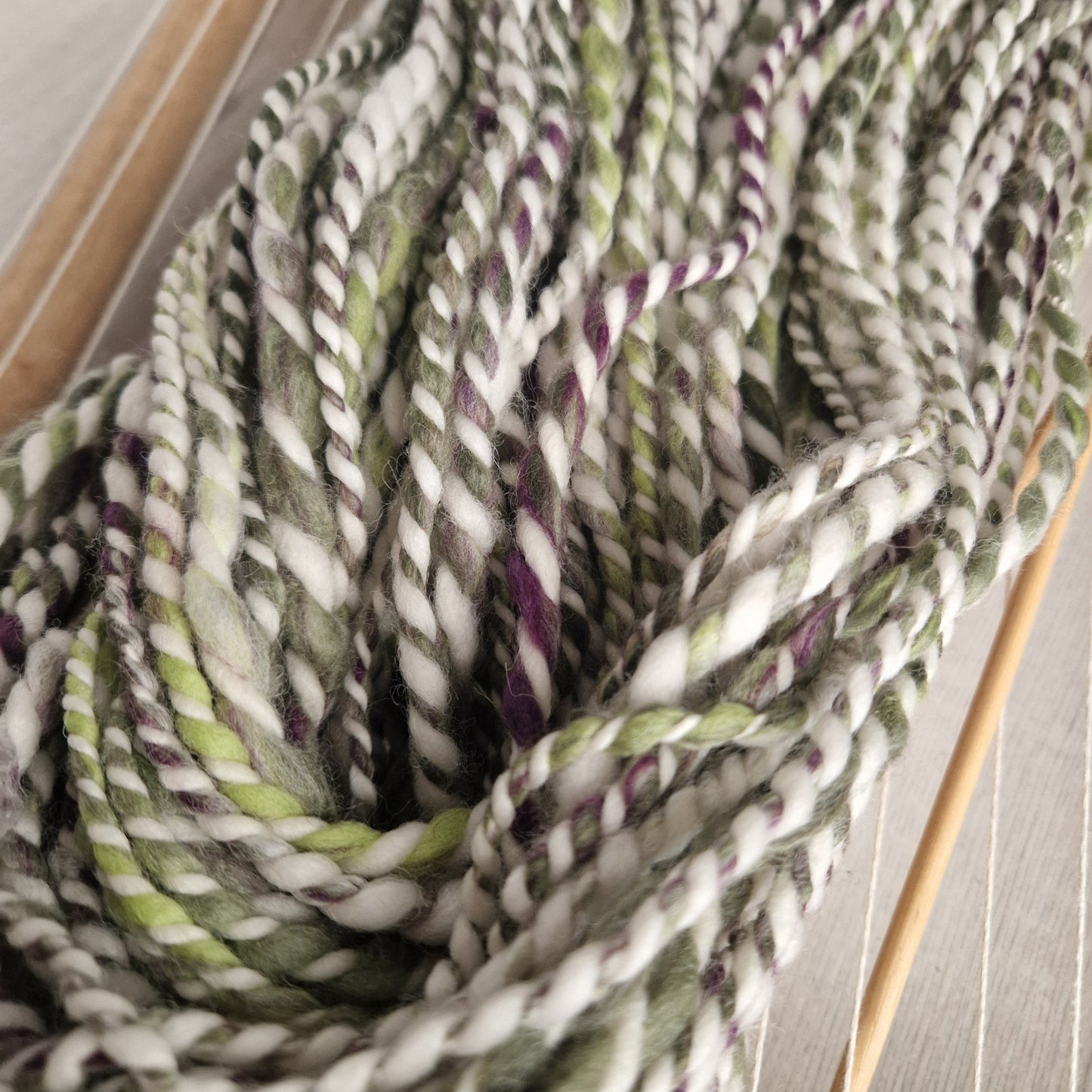 Green / Purple / Cream 2 Ply Handspun Yarn