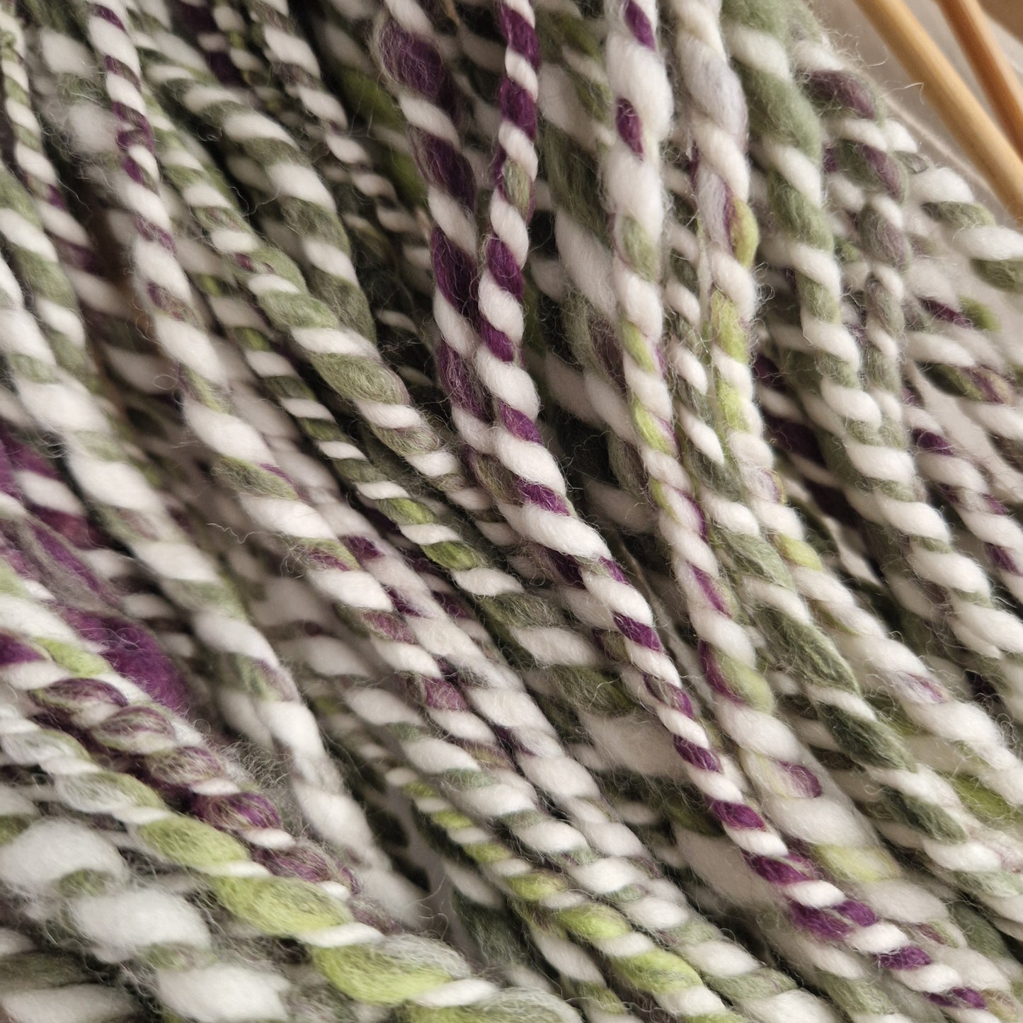 Green / Purple / Cream 2 Ply Handspun Yarn