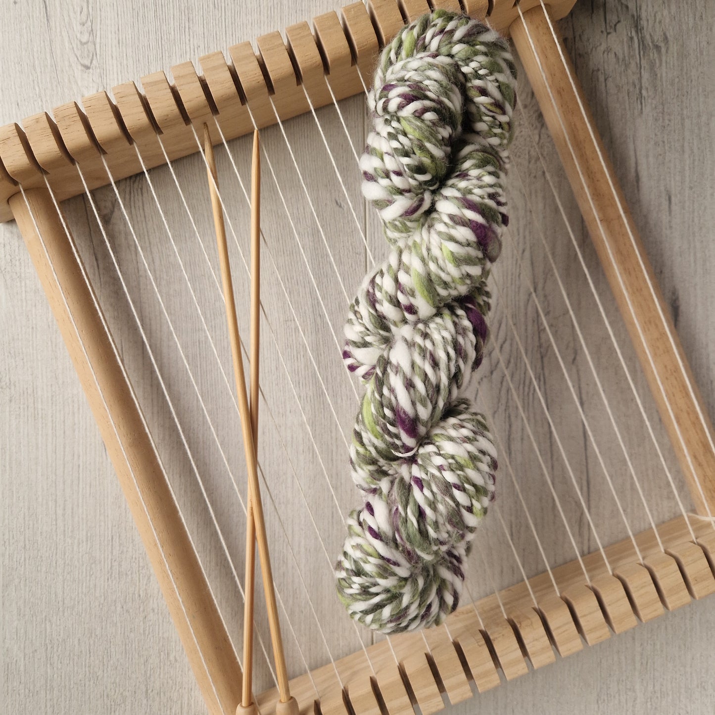 Green / Purple / Cream 2 Ply Handspun Yarn
