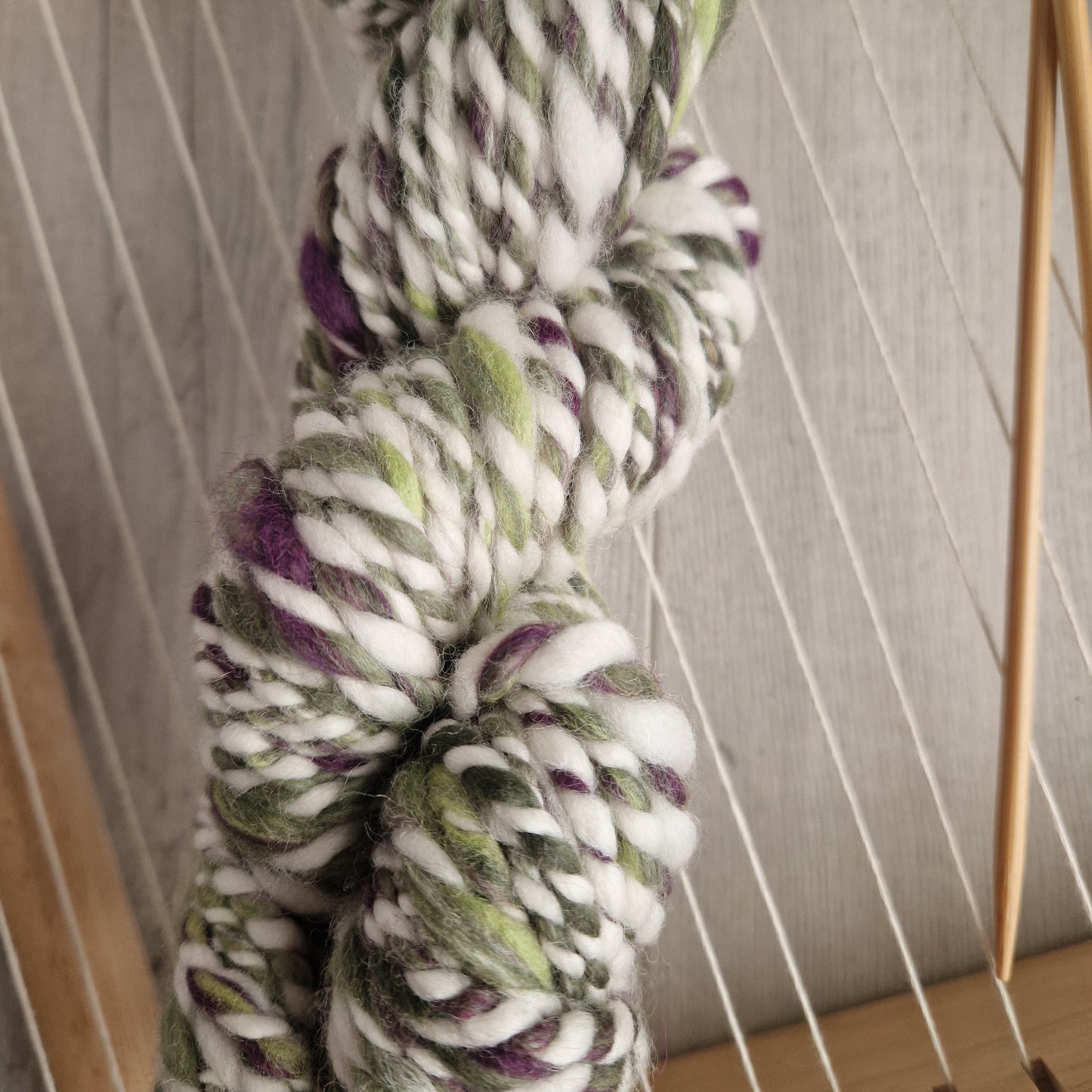 Green / Purple / Cream 2 Ply Handspun Yarn