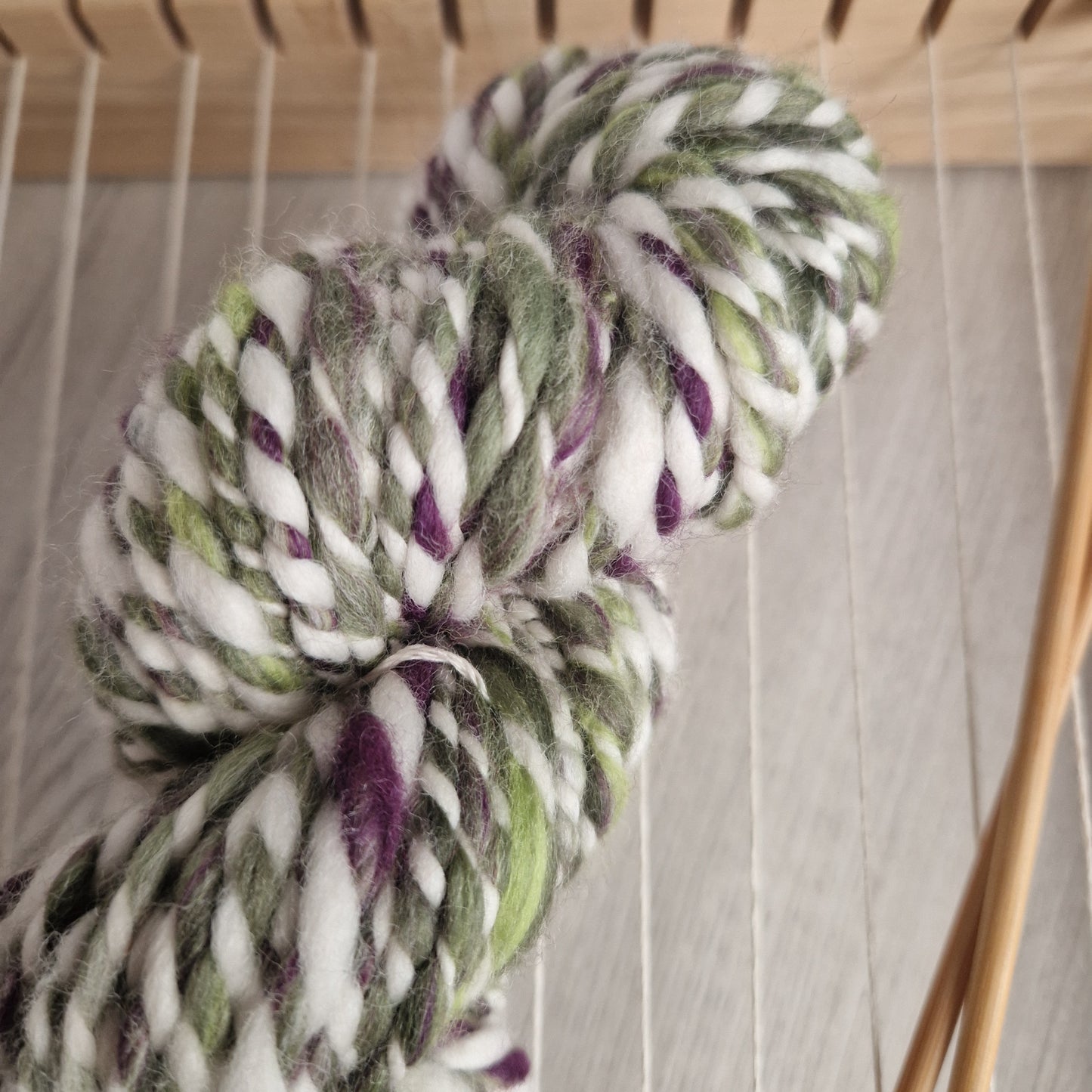 Green / Purple / Cream 2 Ply Handspun Yarn