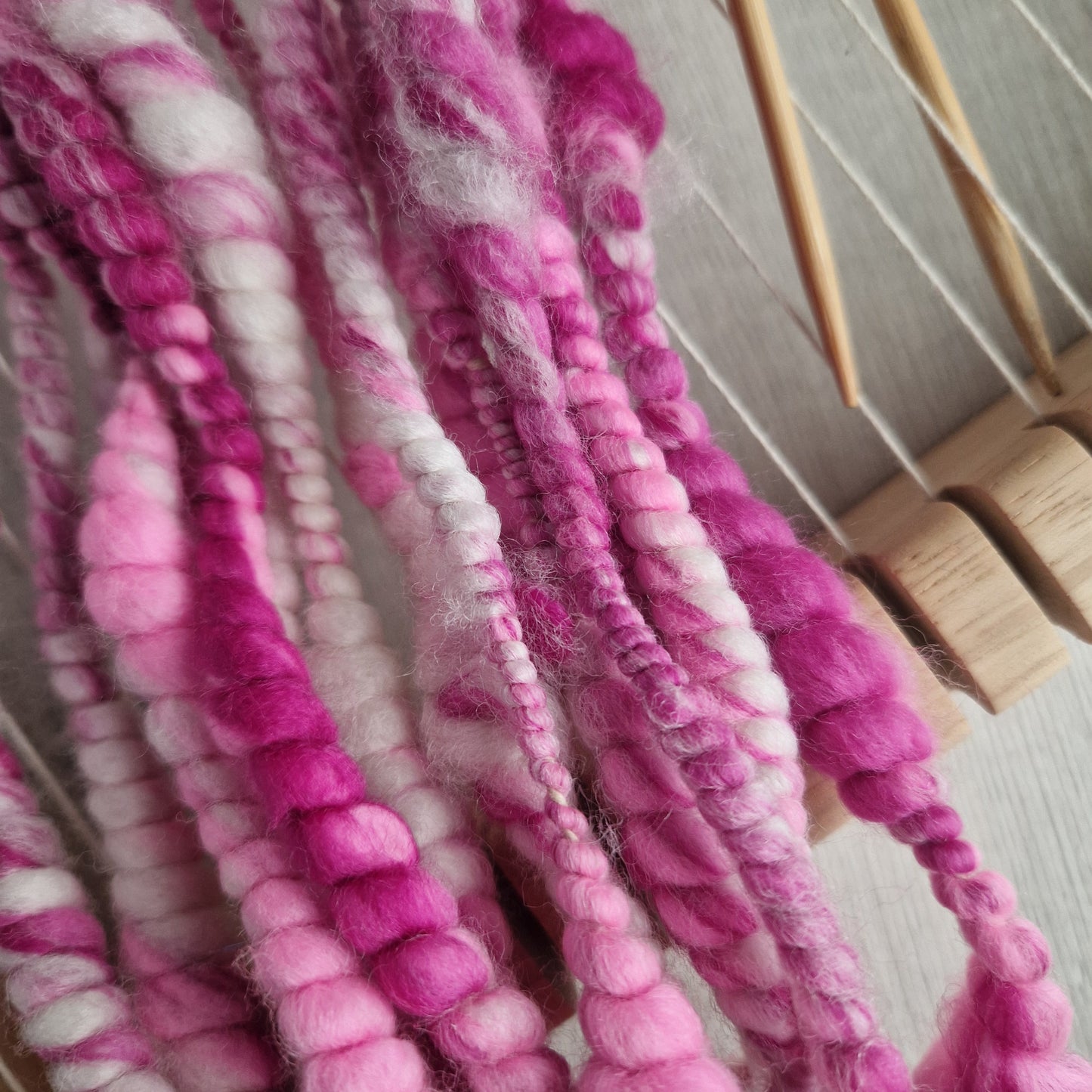 Raspberry Ripple Pink Handspun Bubble Yarn