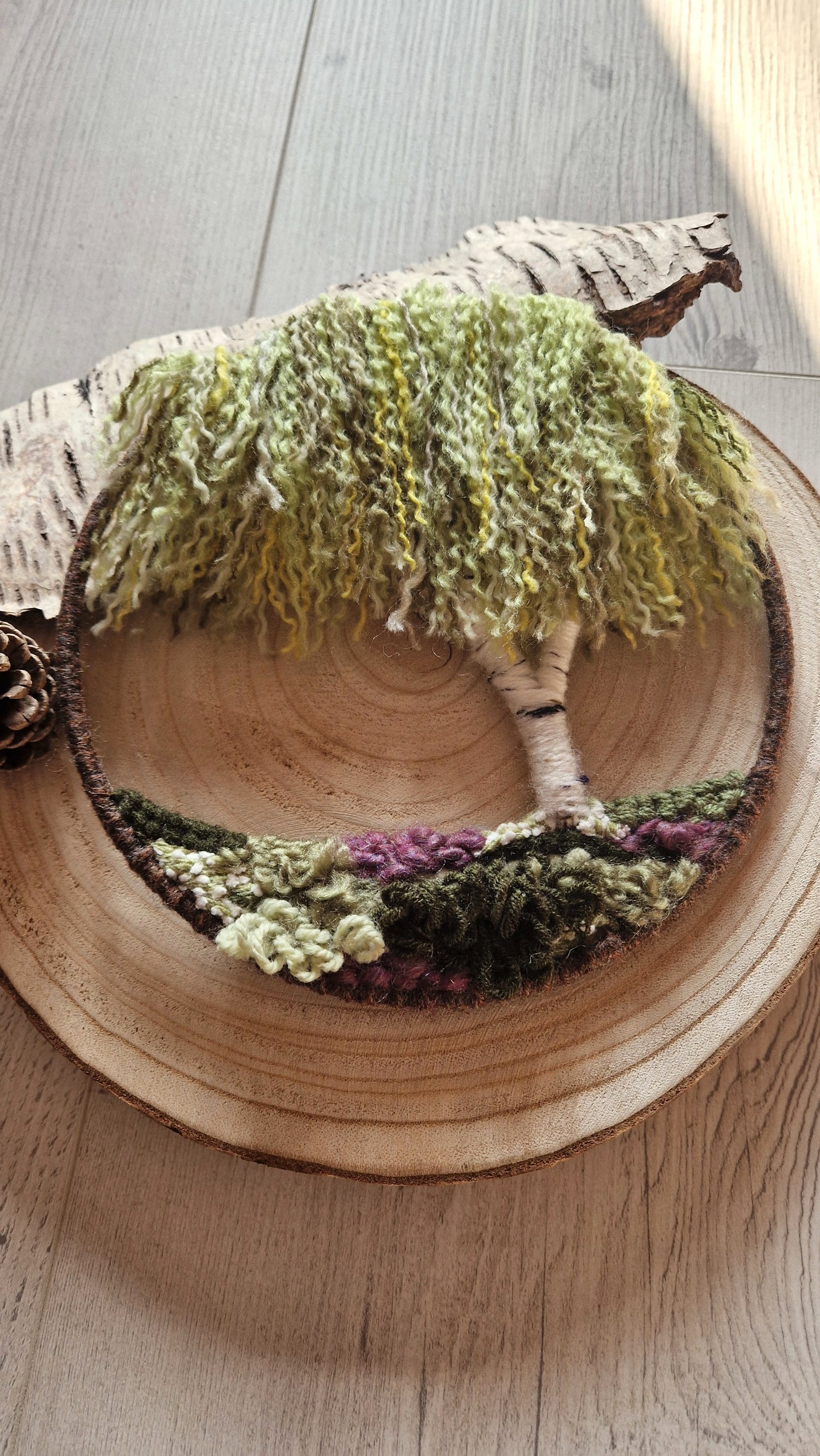 20cm Silver Birch Woven Tapestry Hoop with Purples