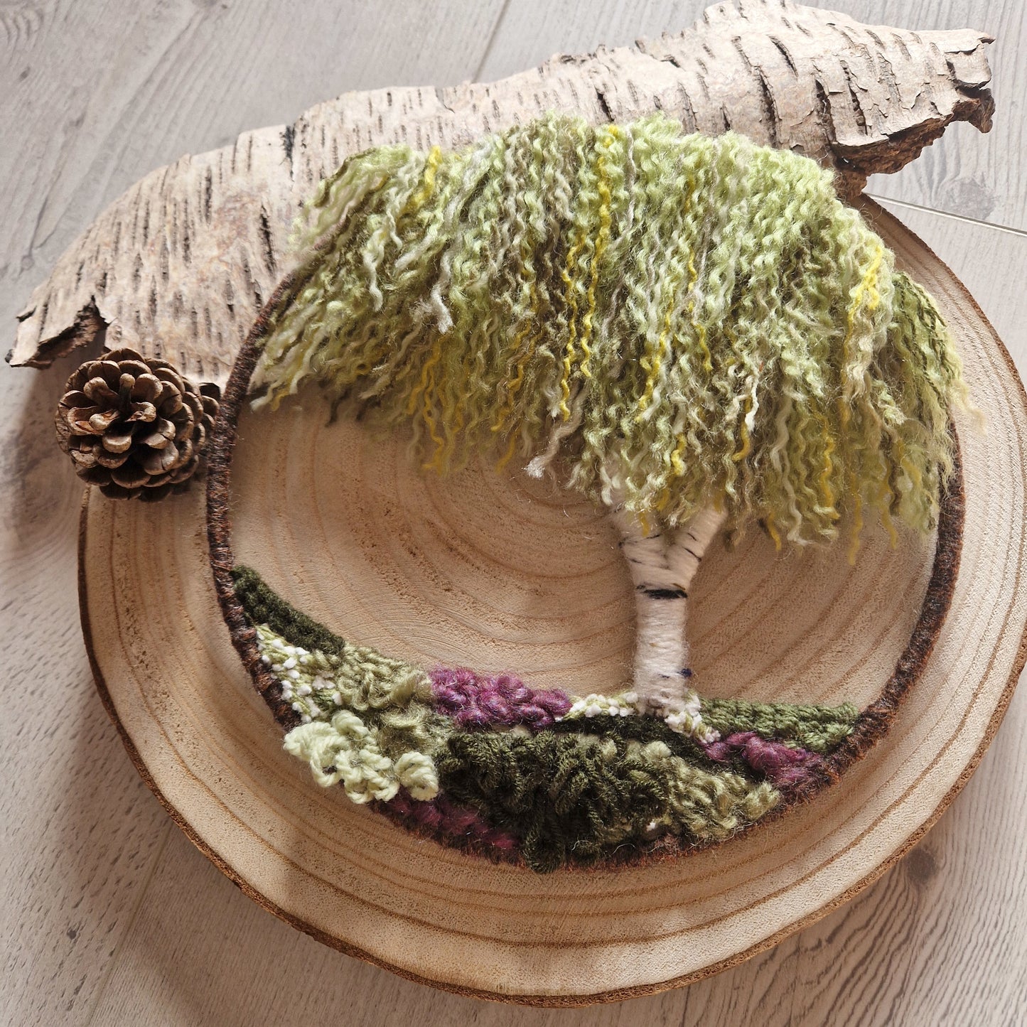 20cm Silver Birch Woven Tapestry Hoop with Purples