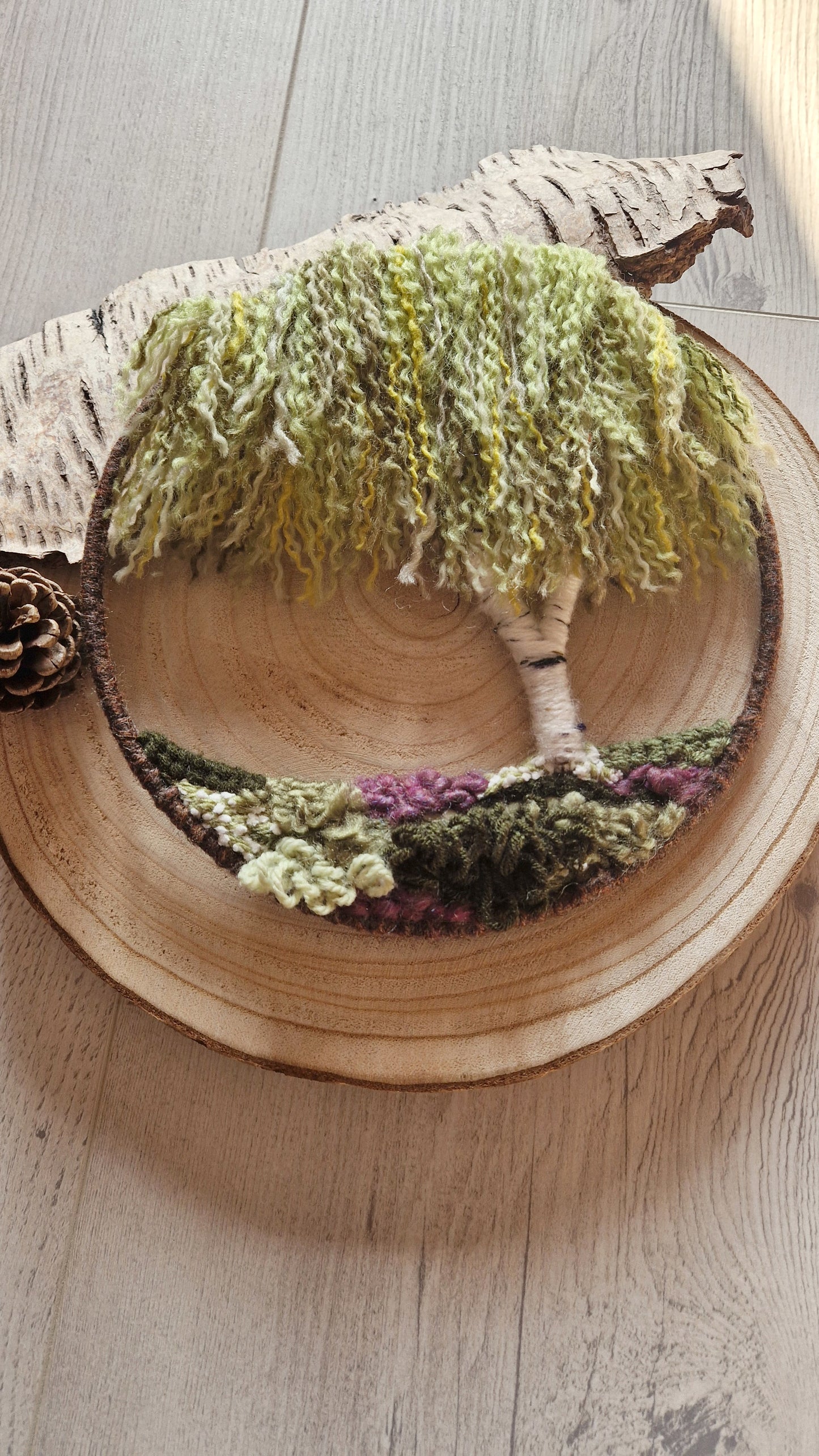 20cm Silver Birch Woven Tapestry Hoop with Purples
