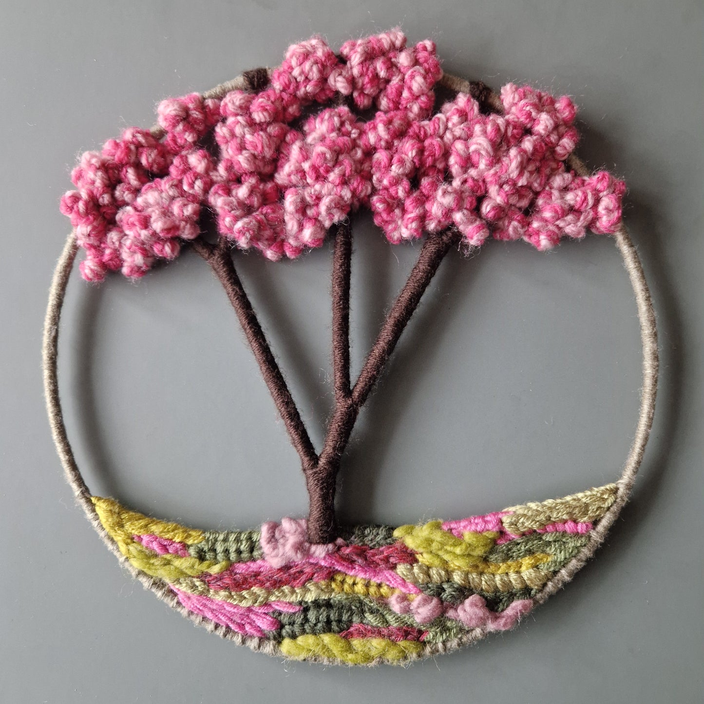 Handwoven Spring Blossom Treescape Fiber Art Wall Hanging