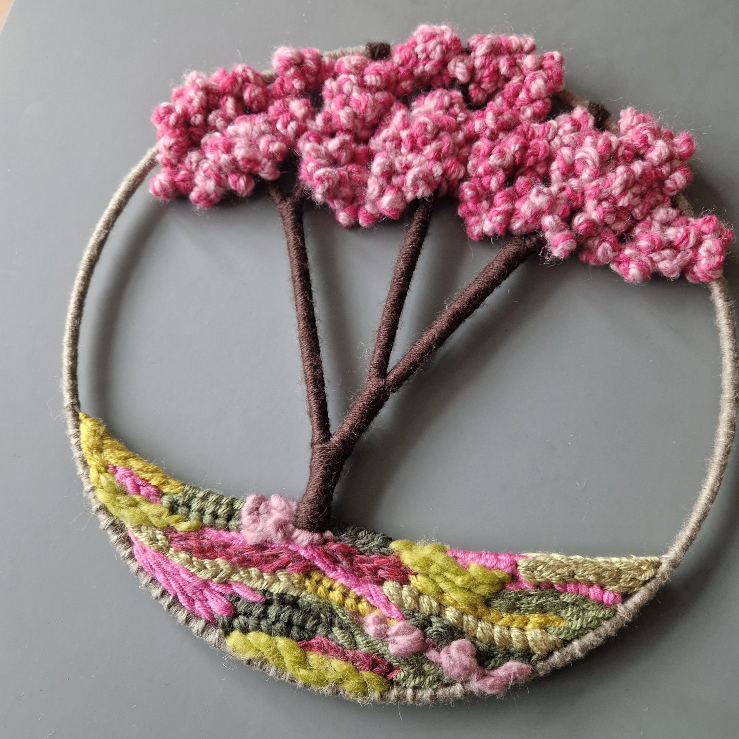 Handwoven Spring Blossom Treescape Fiber Art Wall Hanging