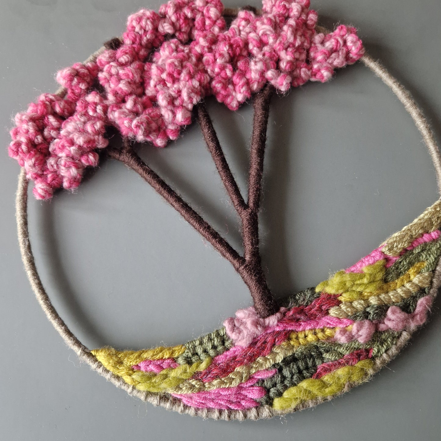 Handwoven Spring Blossom Treescape Fiber Art Wall Hanging