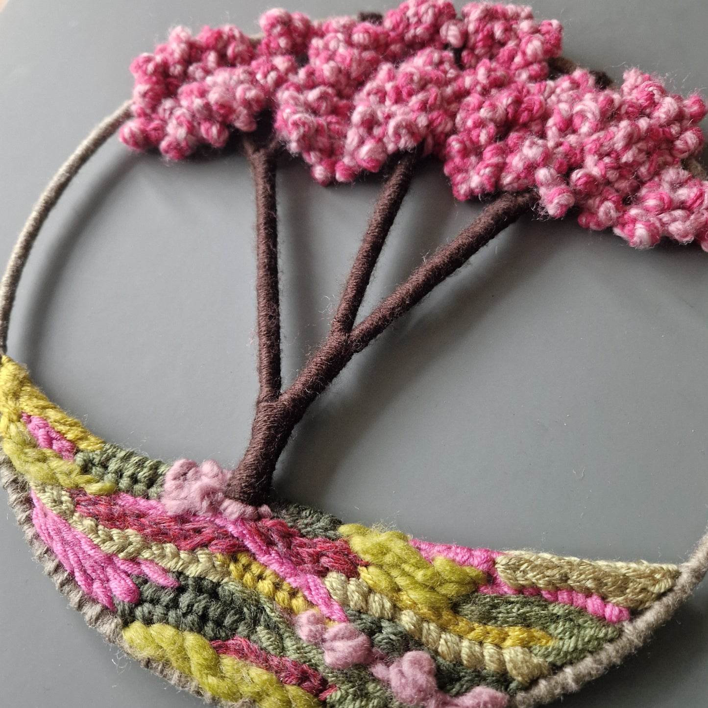 Handwoven Spring Blossom Treescape Fiber Art Wall Hanging