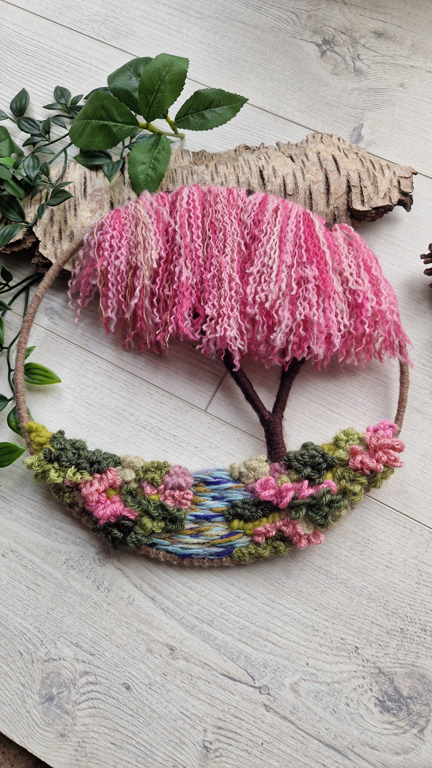 25cm Cherry Blossom by Stream Tapestry Woven Wall Art