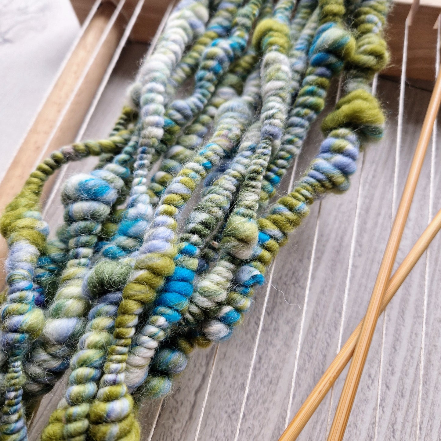 Summer Light Green and Blue Bubble Spun Yarn
