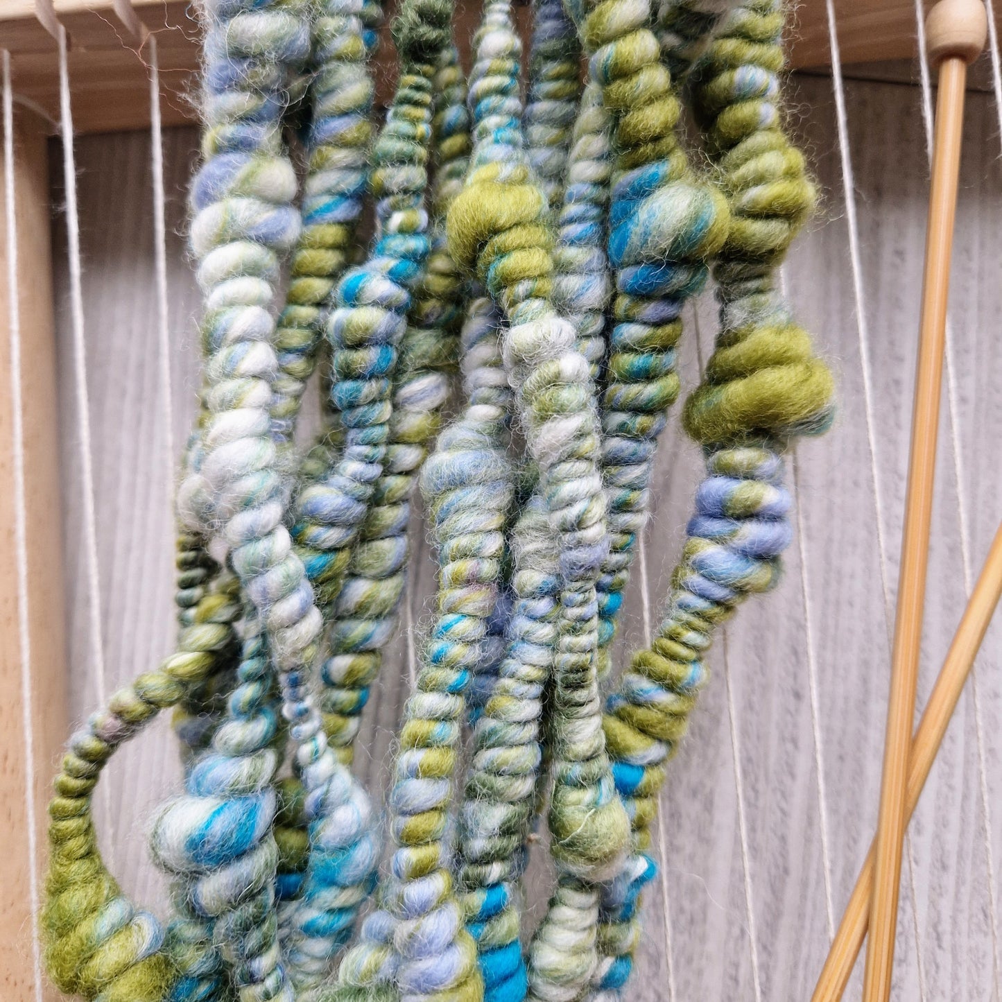Summer Light Green and Blue Bubble Spun Yarn