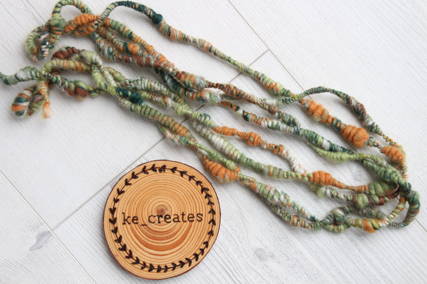 Green and Orange Handspun Art Yarn