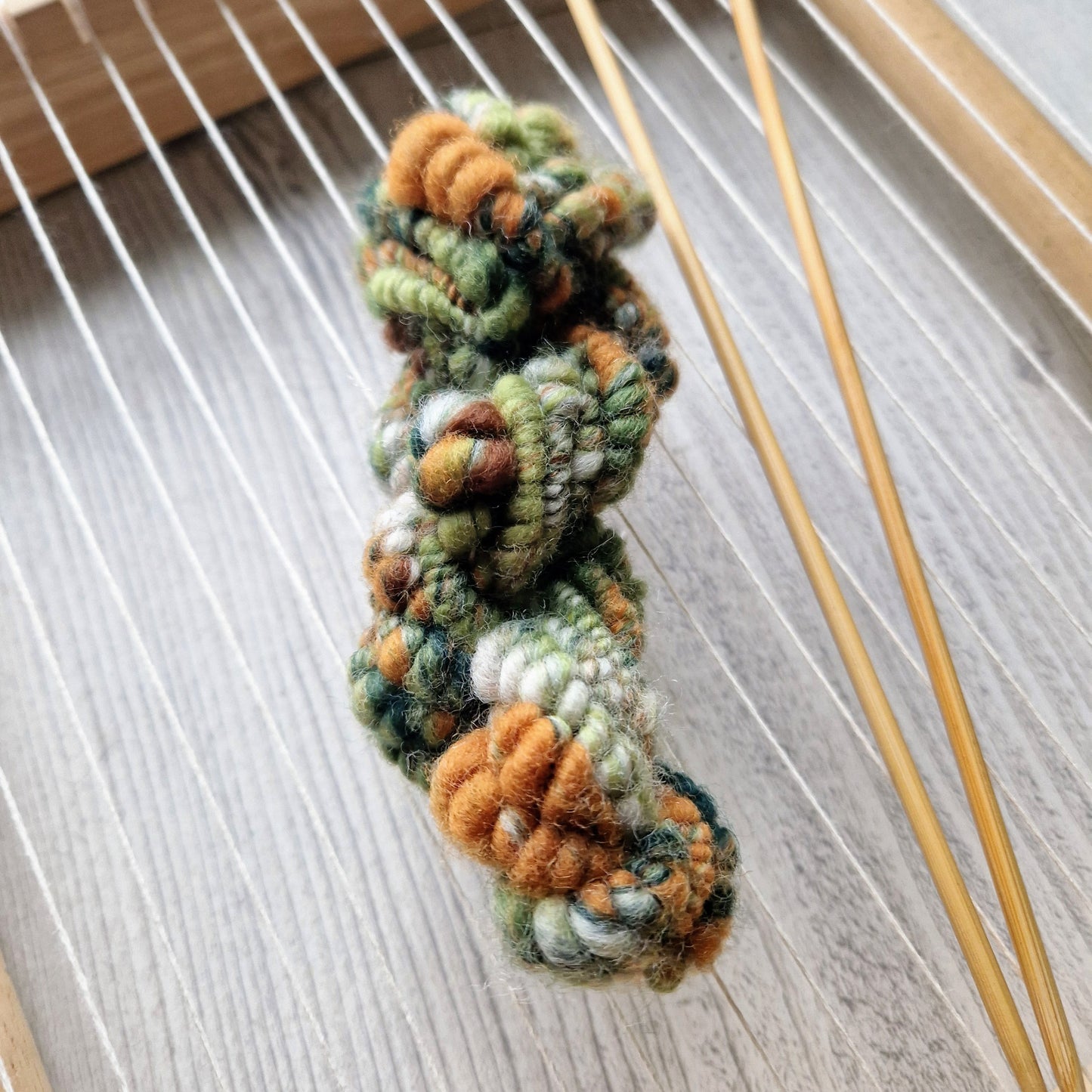 Green and Orange Handspun Art Yarn