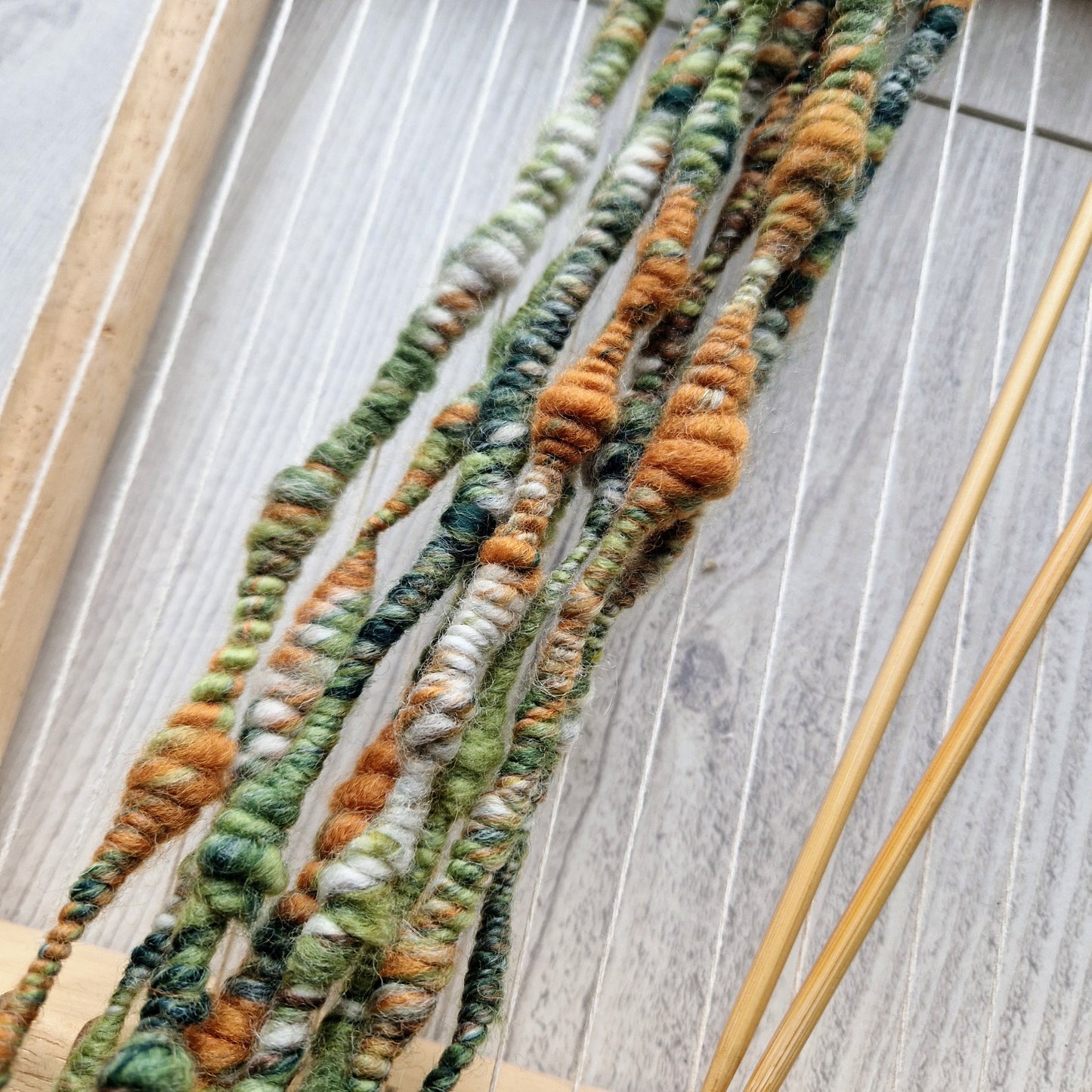 Green and Orange Handspun Art Yarn