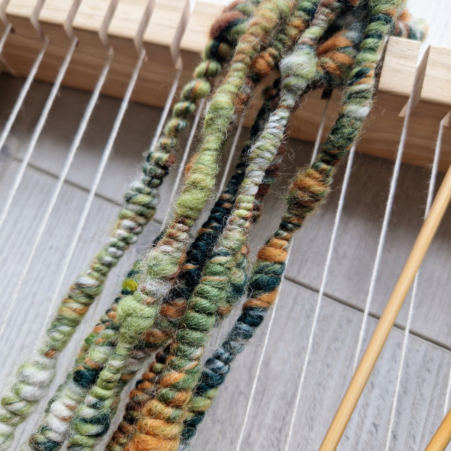 Green and Orange Handspun Art Yarn