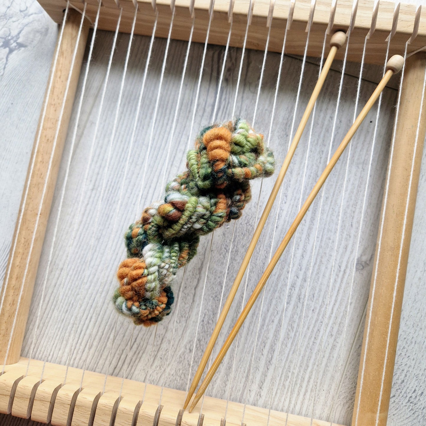 Green and Orange Handspun Art Yarn