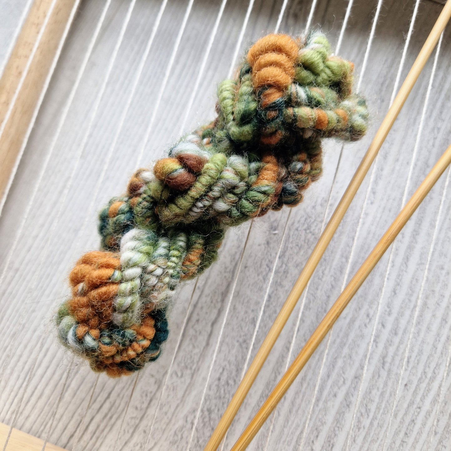 Green and Orange Handspun Art Yarn