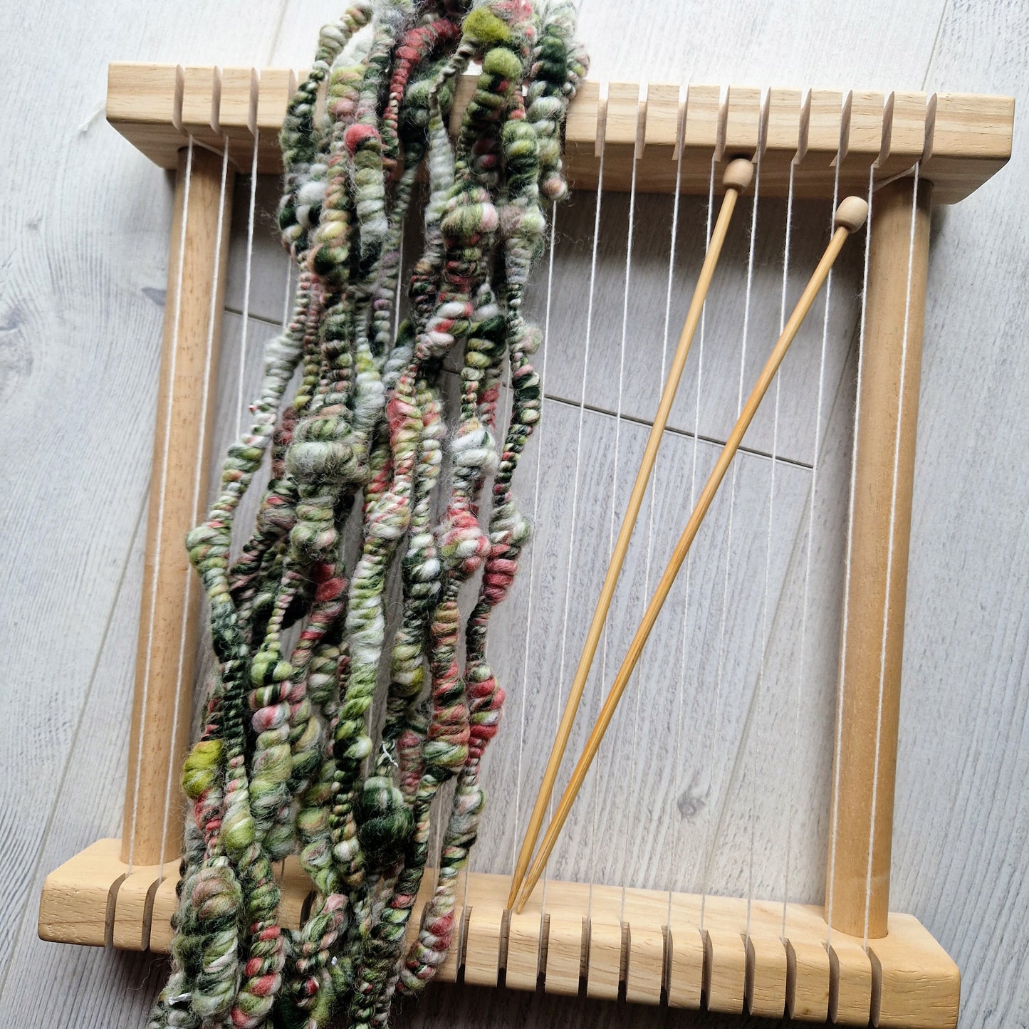 Green, Coral and White Handspun Art Yarn