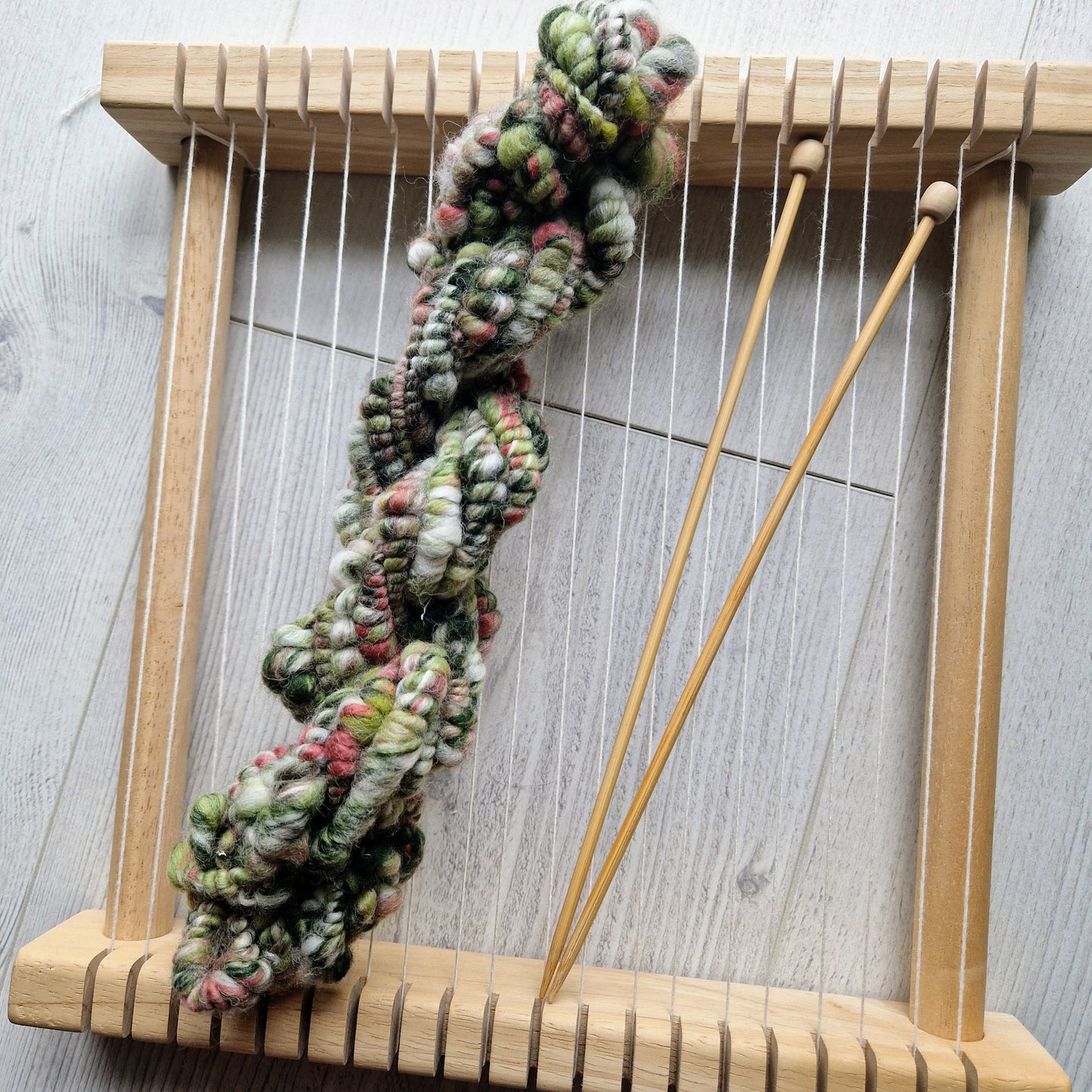 Green, Coral and White Handspun Art Yarn
