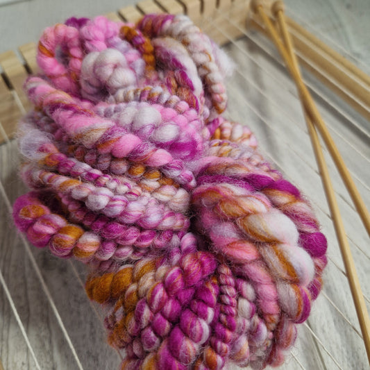 Magenta / Orange / White Handspun Art Yarn