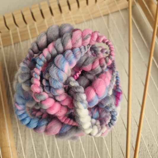 Blue / Pink / White Handspun Bubble Art Yarn