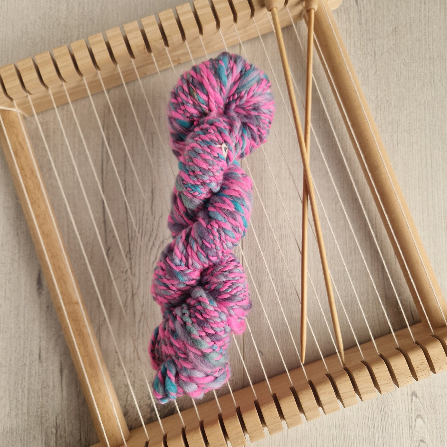 Blue / Pink 2-Ply Handspun Art Yarn