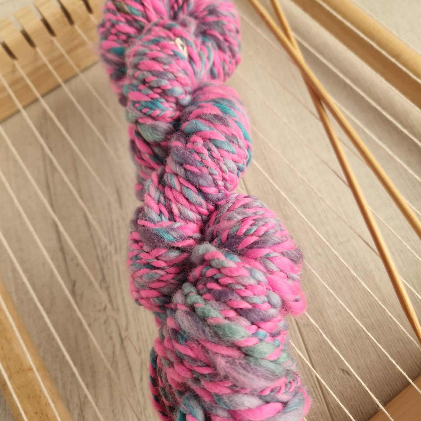 Blue / Pink 2-Ply Handspun Art Yarn