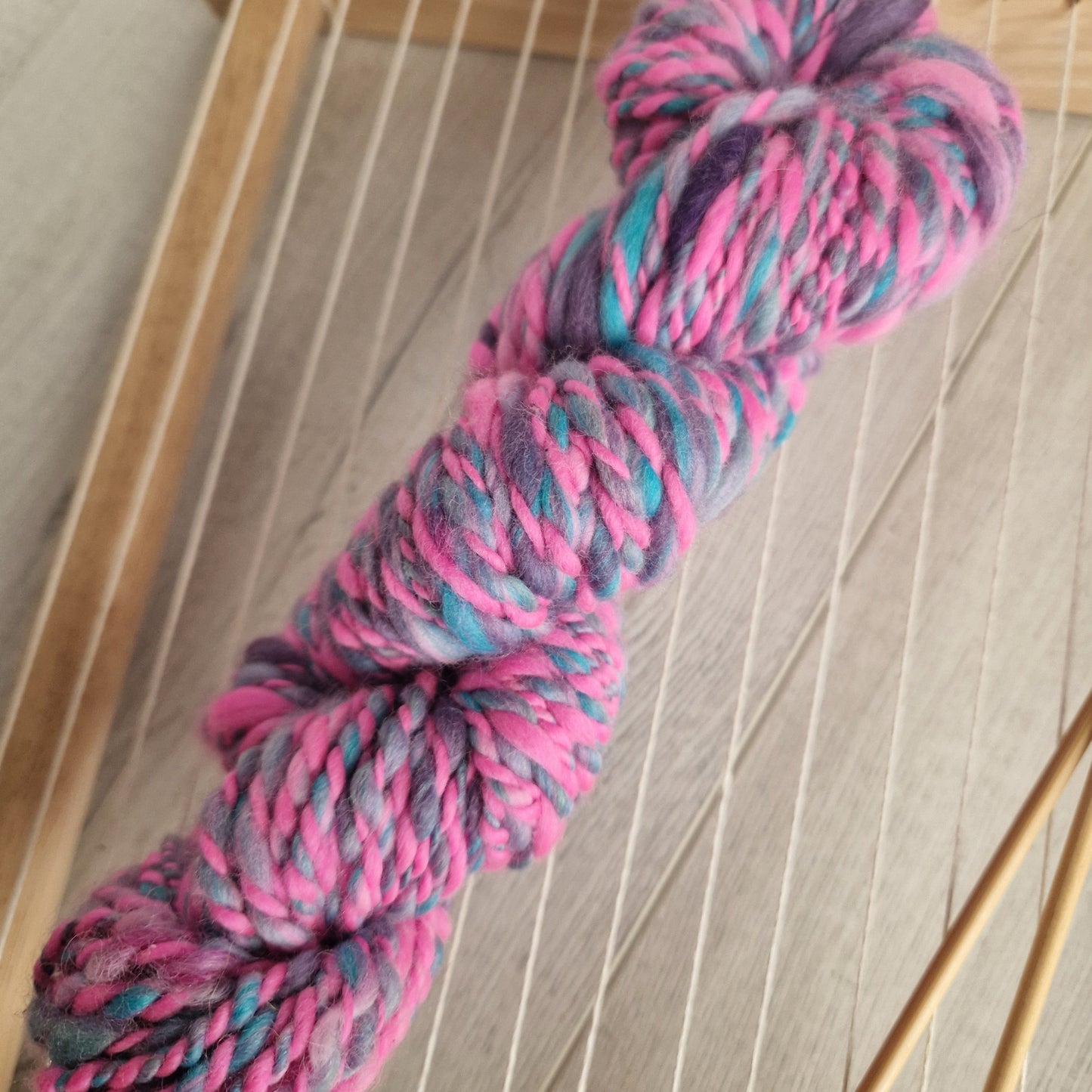 Blue / Pink 2-Ply Handspun Art Yarn