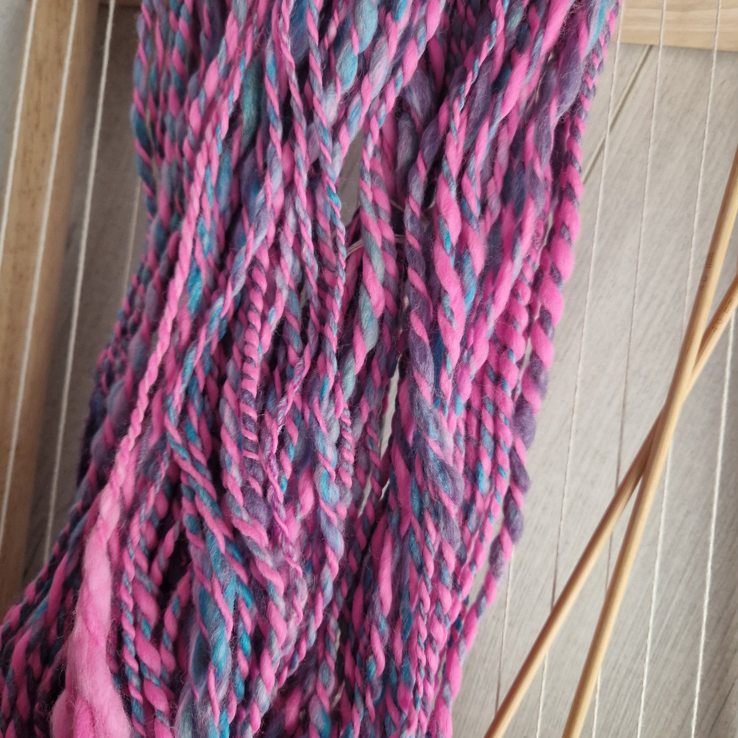 Blue / Pink 2-Ply Handspun Art Yarn