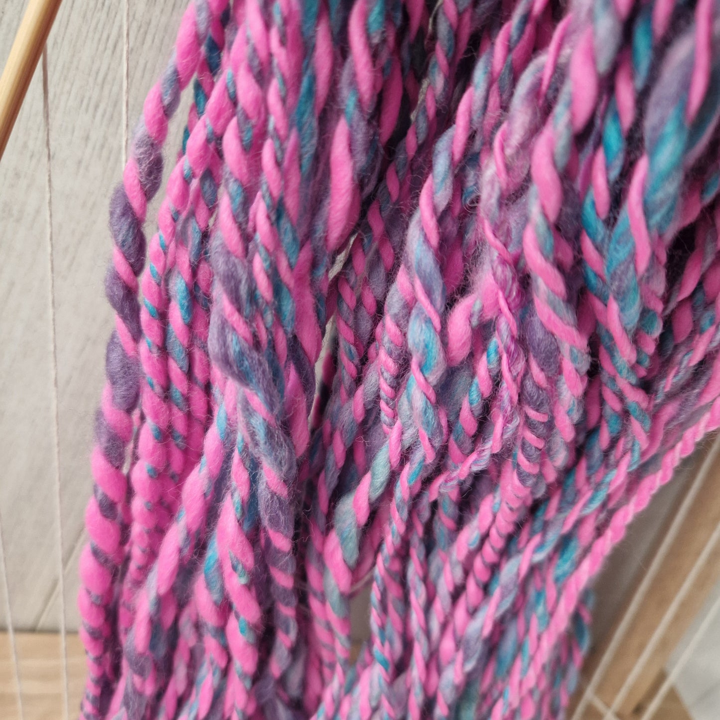 Blue / Pink 2-Ply Handspun Art Yarn
