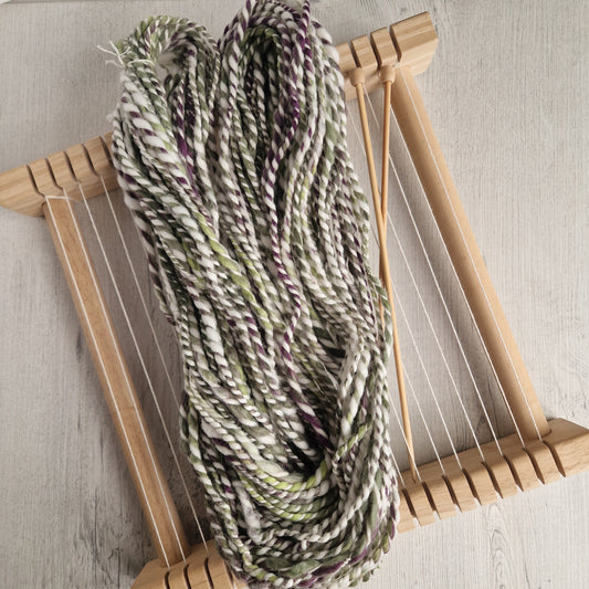 Green / Purple / Cream 2 Ply Handspun Yarn