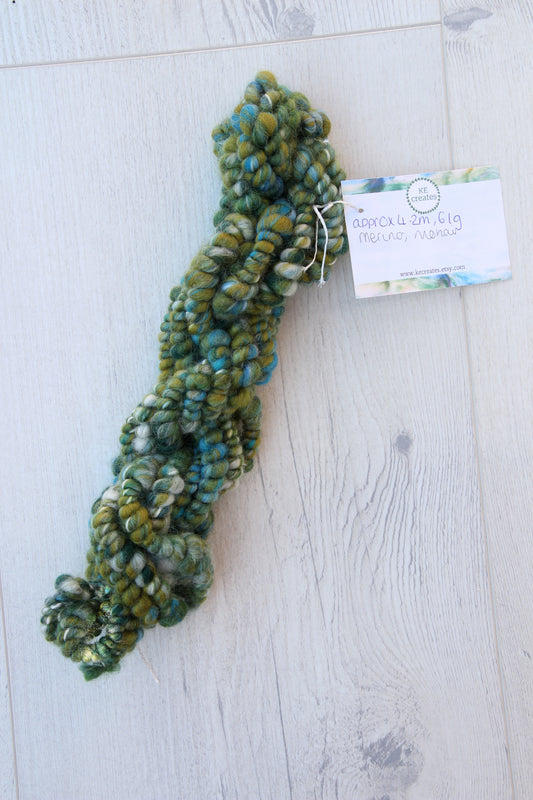 Green and Aqua Blue Coil Spun Bubble Art Yarn