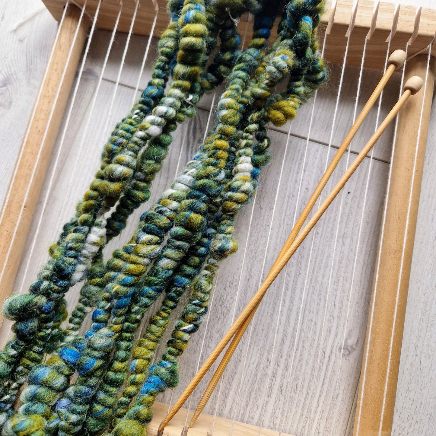 Green and Aqua Blue Coil Spun Bubble Art Yarn
